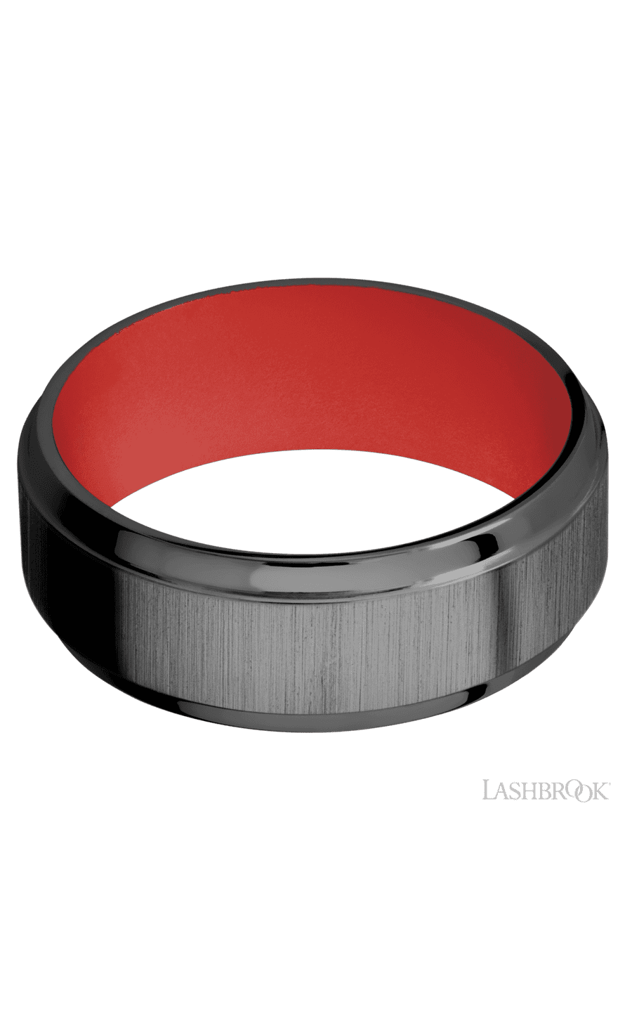 8 mm wide Stepped Bevel Zirconium band featuring a USMC Red sleeve.