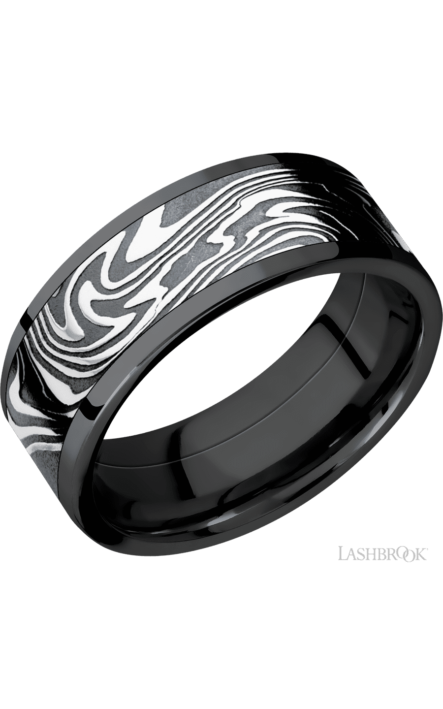 8 mm wide/Flat/Zirconium band with one 6 mm Centered inlay of Kinetic.