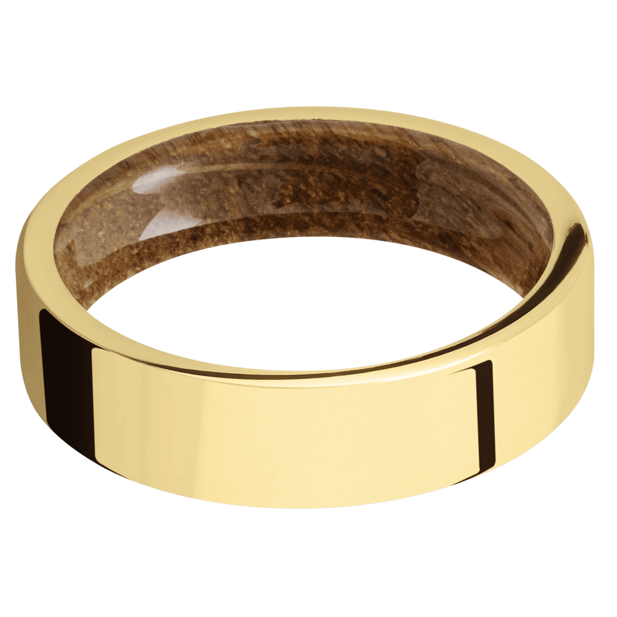 14K Yellow Gold + Polish Finish + Whiskey Barrel