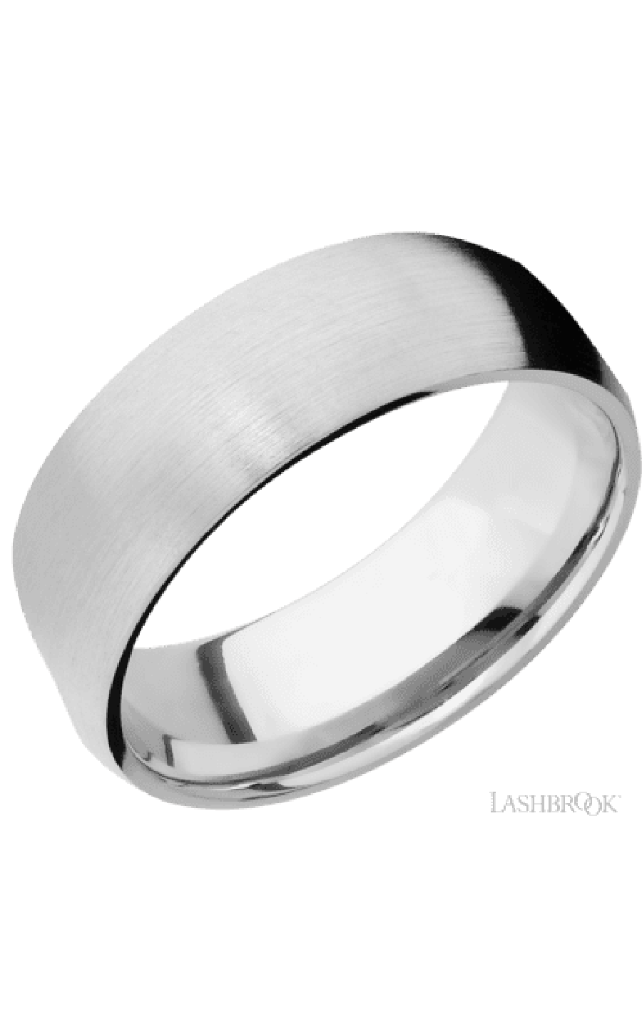 8 mm wide/Domed/14K White Gold band with two 1 mm Sidebraid inlays of 14K White Gold and featuring a 3 Row Eternity arrangement of .015 carat Round Diamond stones in a Bead Channel setting