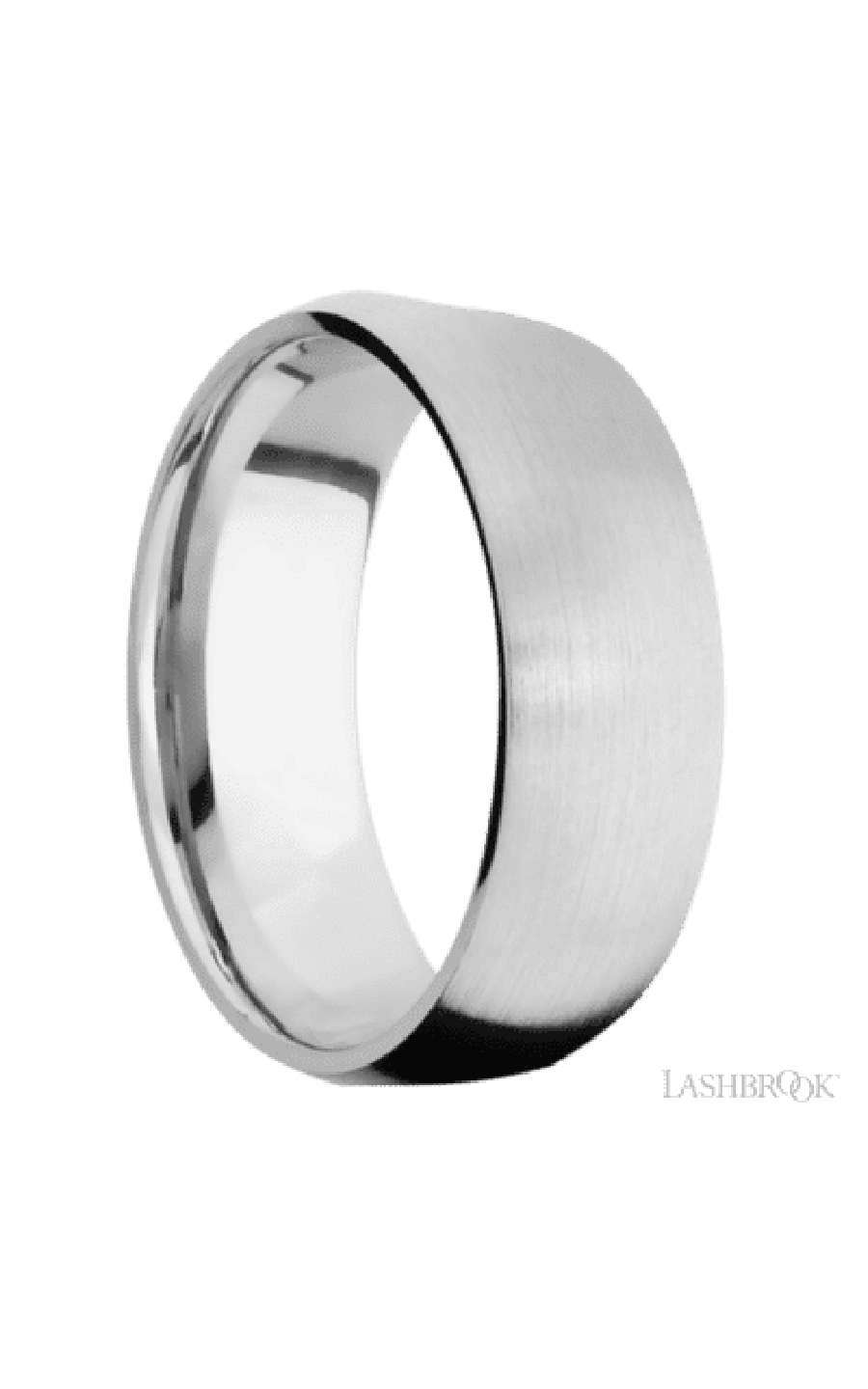 8 mm wide/Domed/14K White Gold band with two 1 mm Sidebraid inlays of 14K White Gold and featuring a 3 Row Eternity arrangement of .015 carat Round Diamond stones in a Bead Channel setting