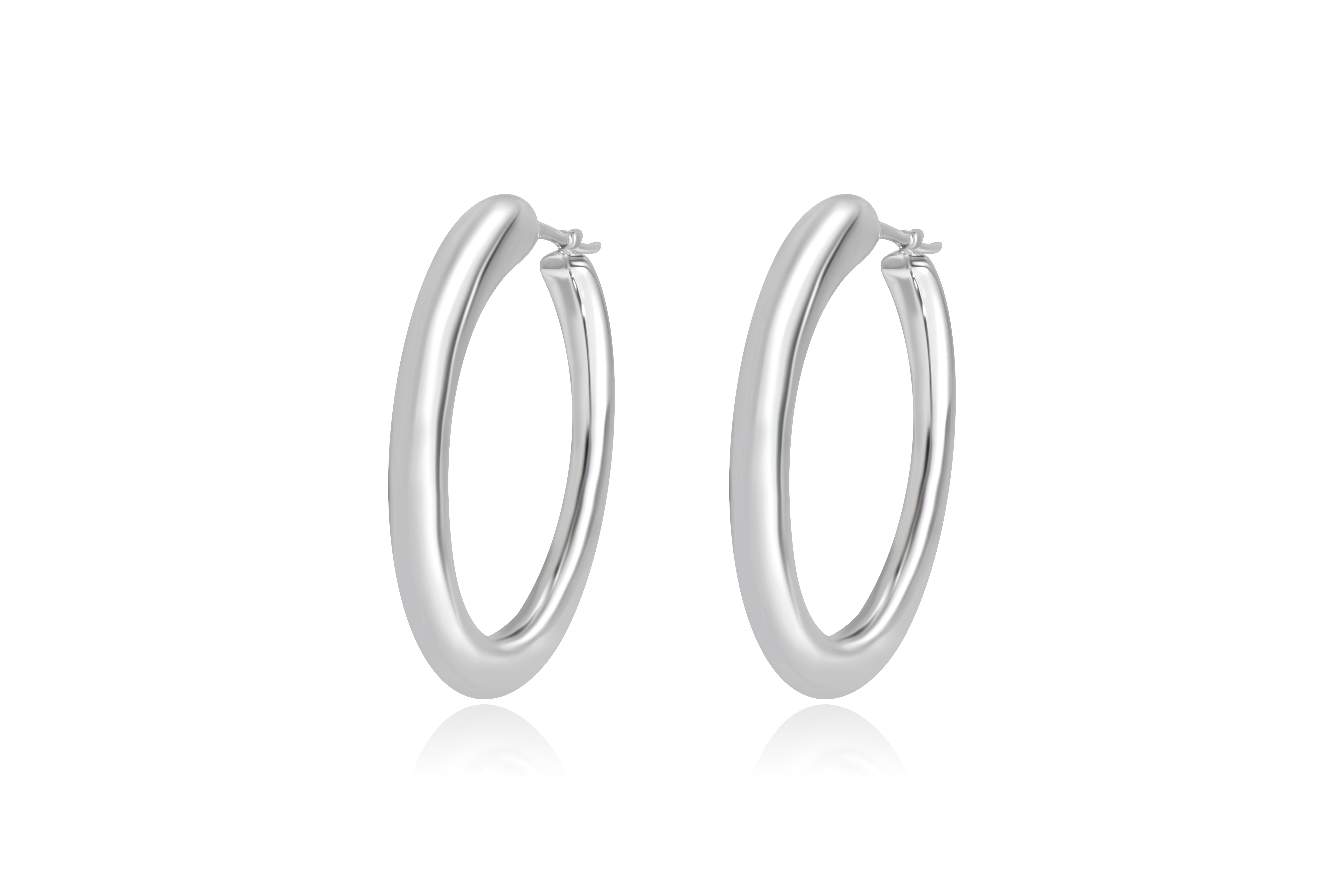 Sterling Silver Medium Oval Shape Hoop Earrings