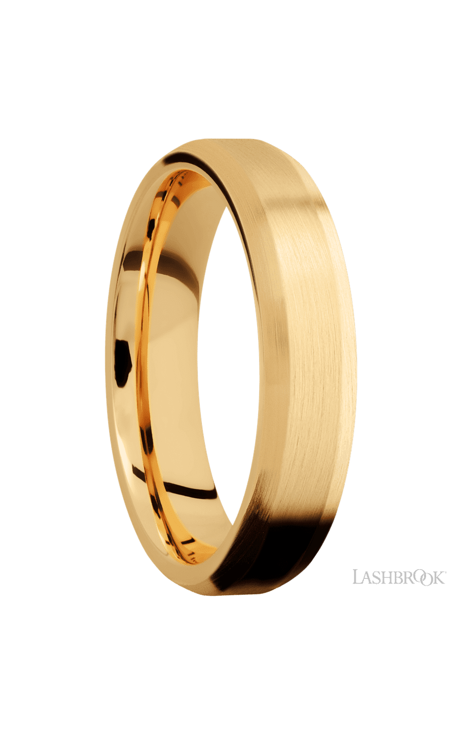 5 mm wide Beveled 14K Yellow Gold band.