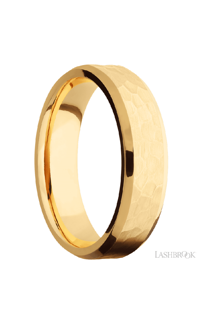 6 mm wide Beveled 14K Yellow Gold band.