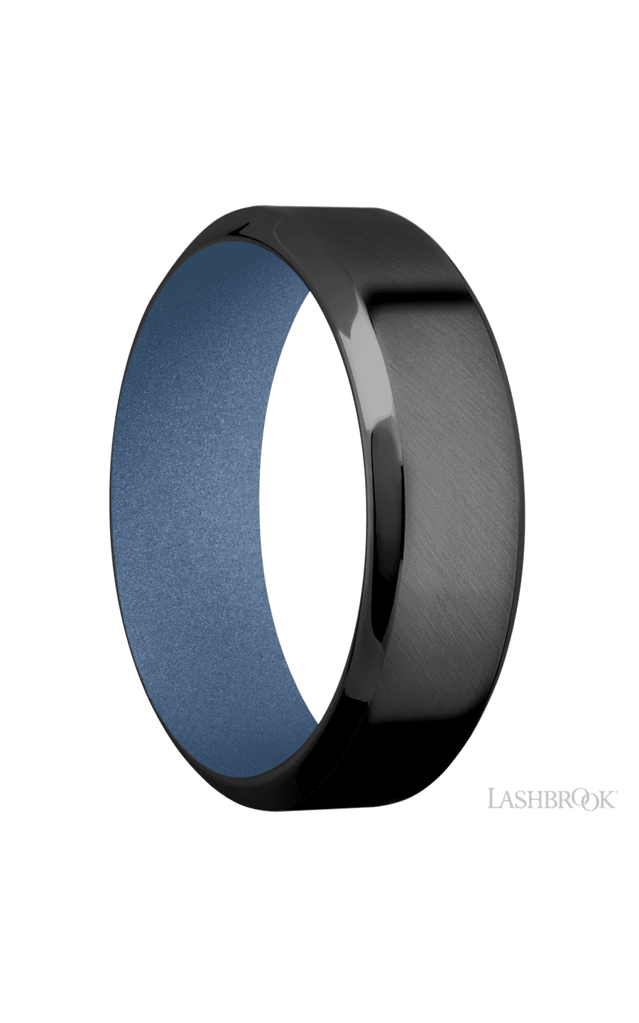 7 mm wide High Bevel Zirconium band featuring a Crushed Orchid sleeve.