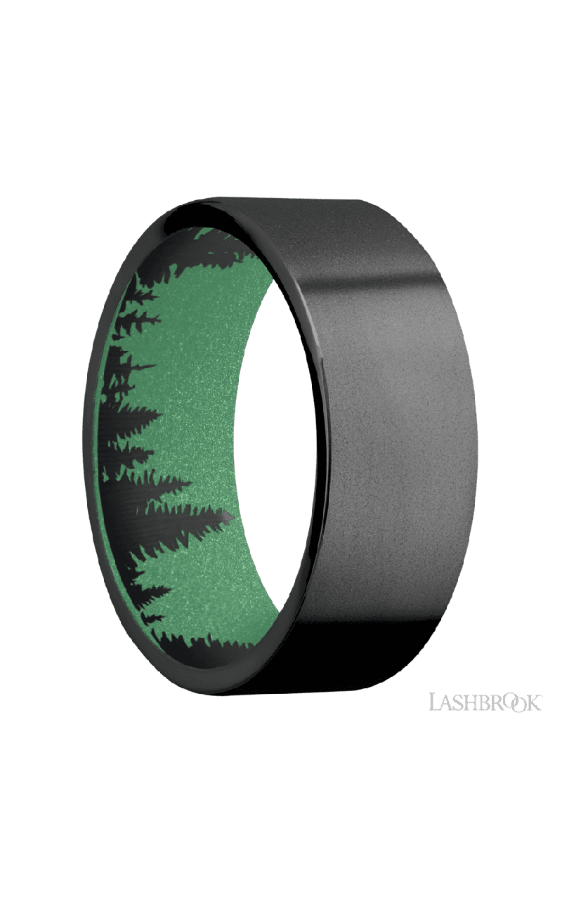 8 mm wide Flat Zirconium band featuring a Squatch sleeve.