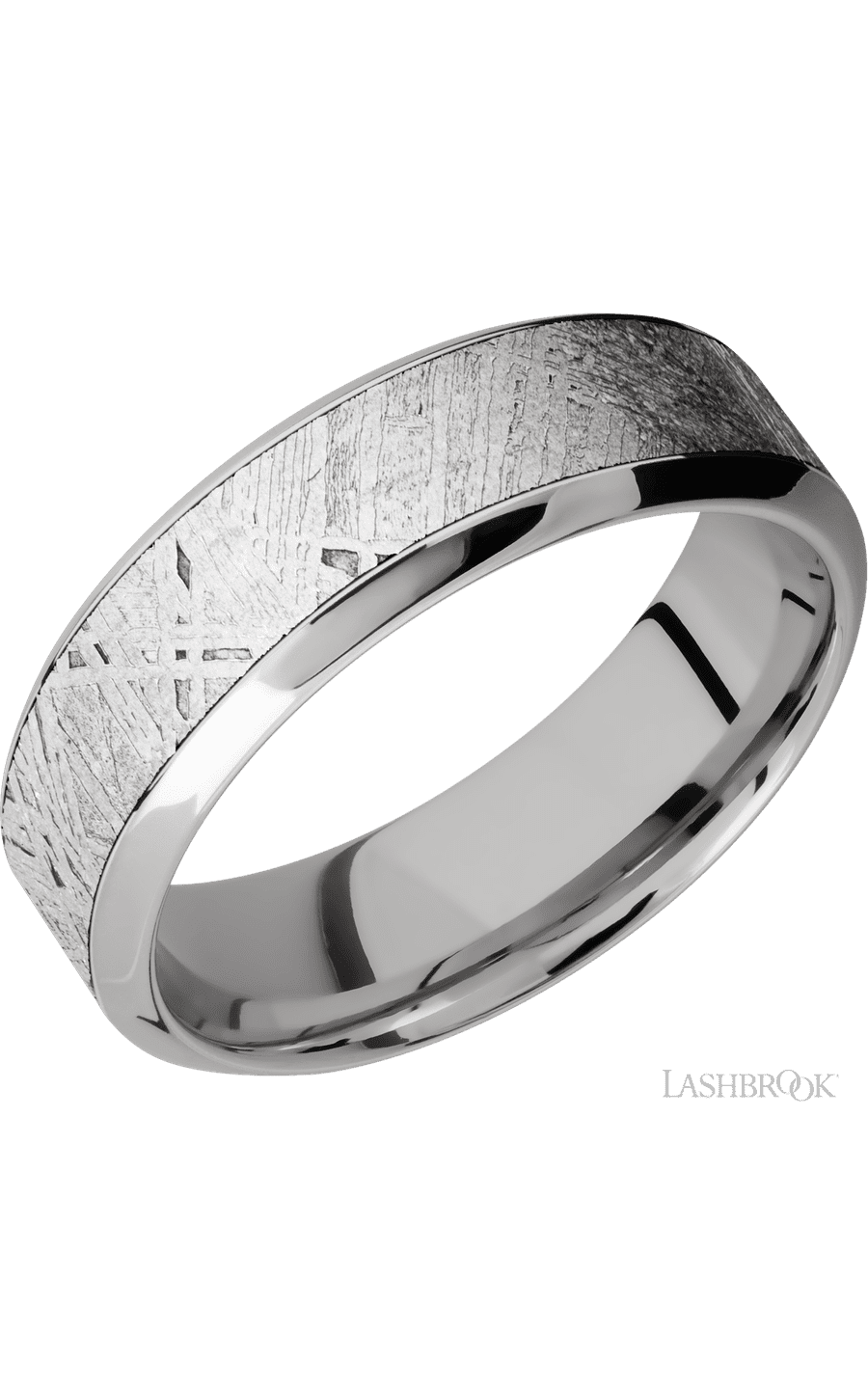 7 mm wide/High Bevel/18K White Gold band with one 4 mm Centered inlay of Meteorite.