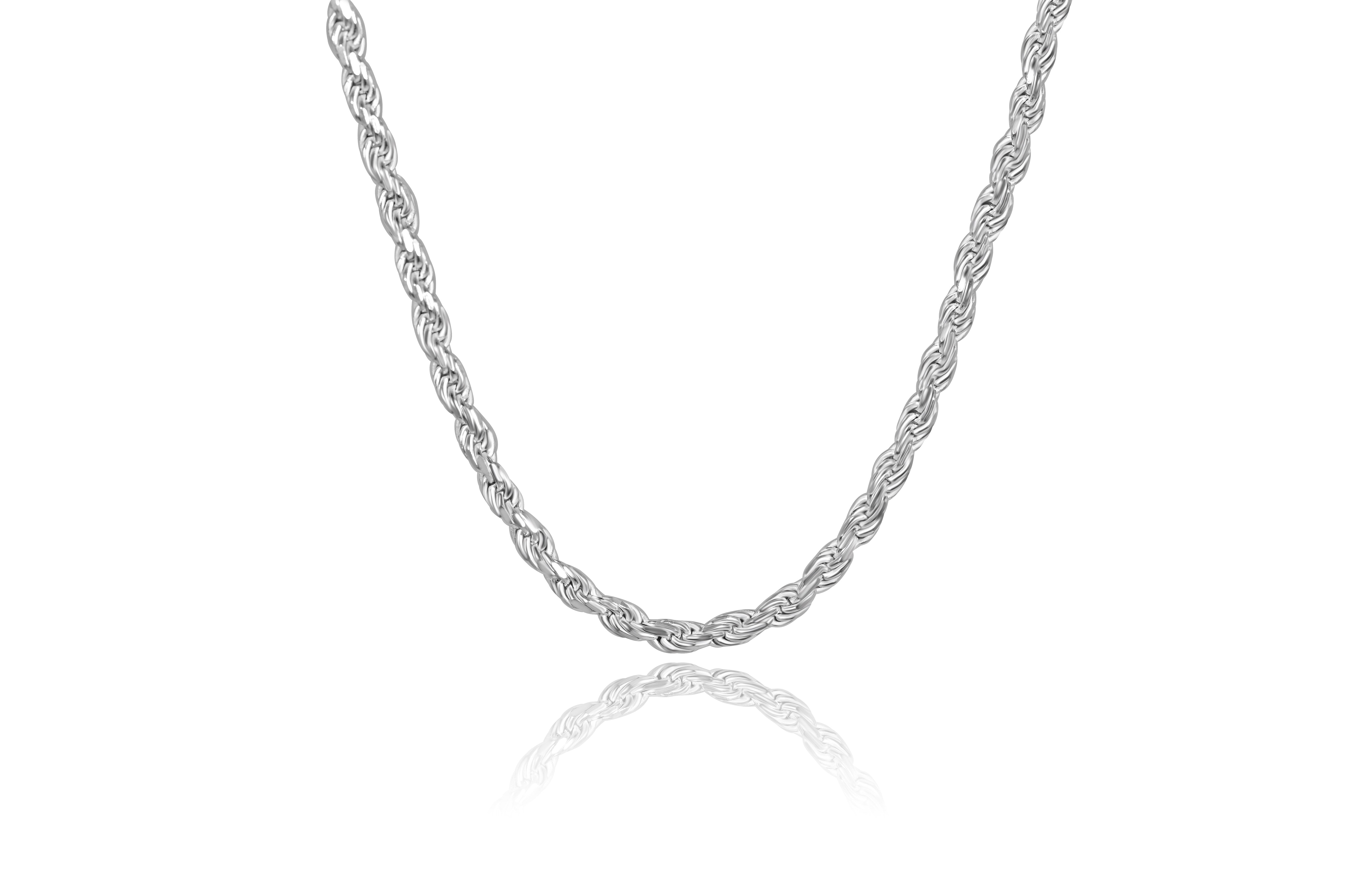 Sterling Silver Rhodium Plated 3.0mmm Rope Chain 22 inches