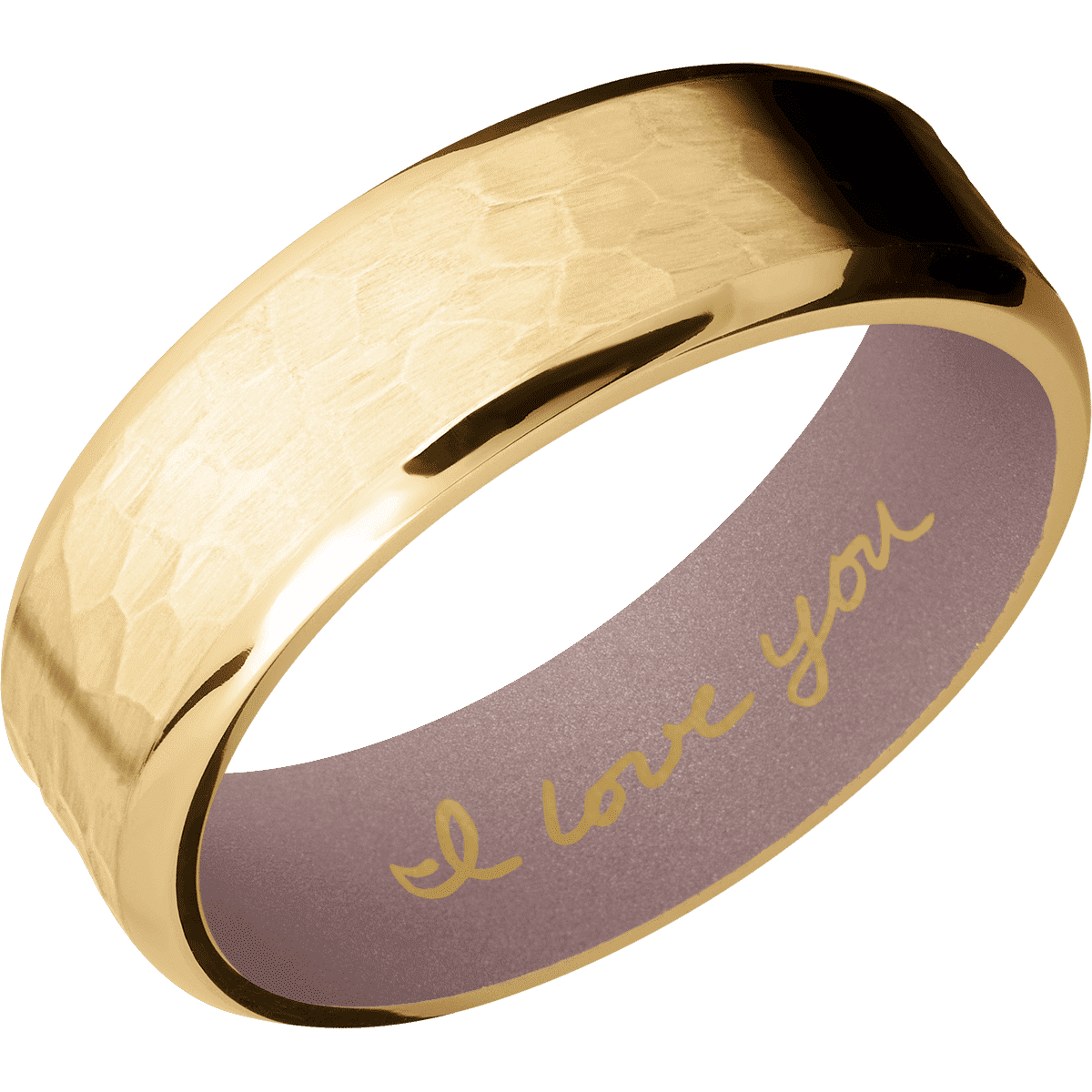 10K Yellow Gold + Hammer , Polish Finish + Pink Champagne