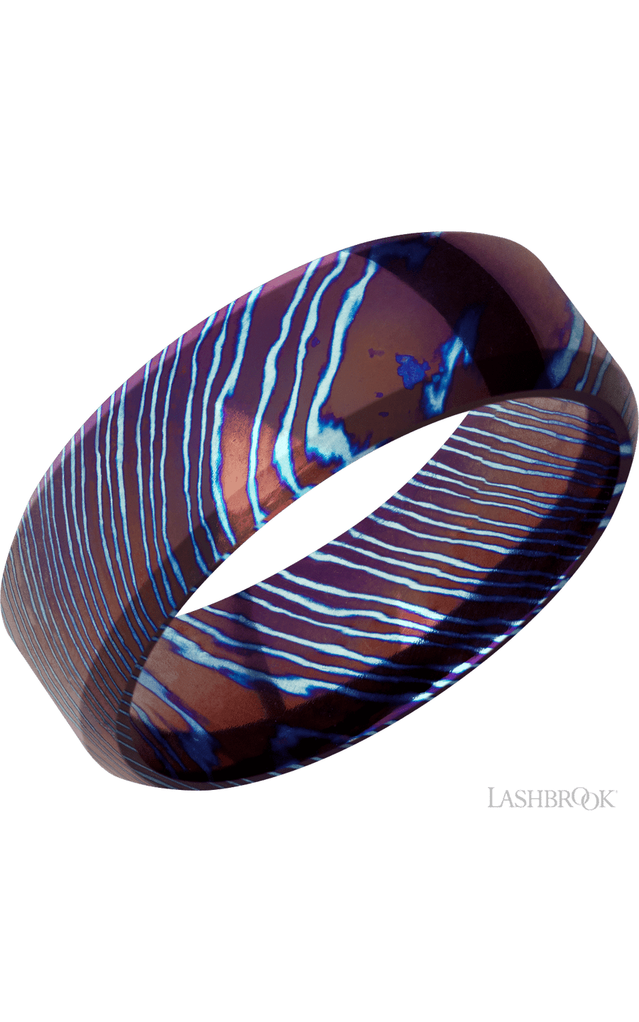 8 mm wide High Bevel Titanium Damascus band.