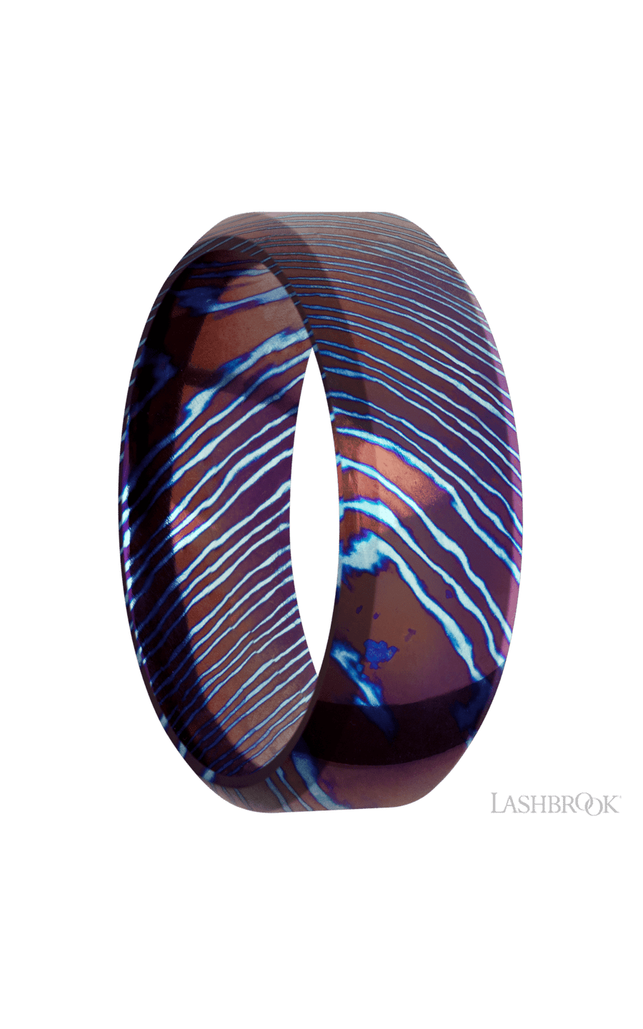 8 mm wide High Bevel Titanium Damascus band.