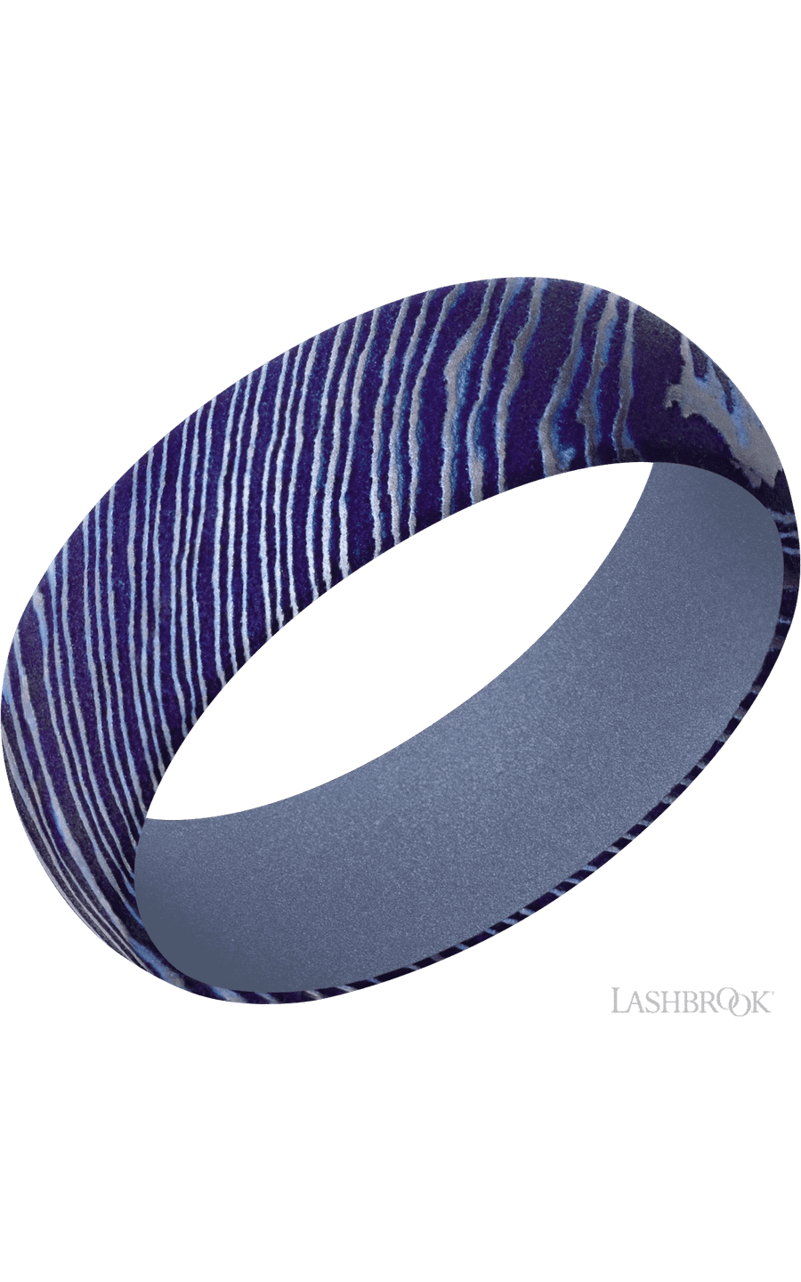 7 mm wide Domed Titanium Damascus band featuring a Crushed Orchid sleeve.