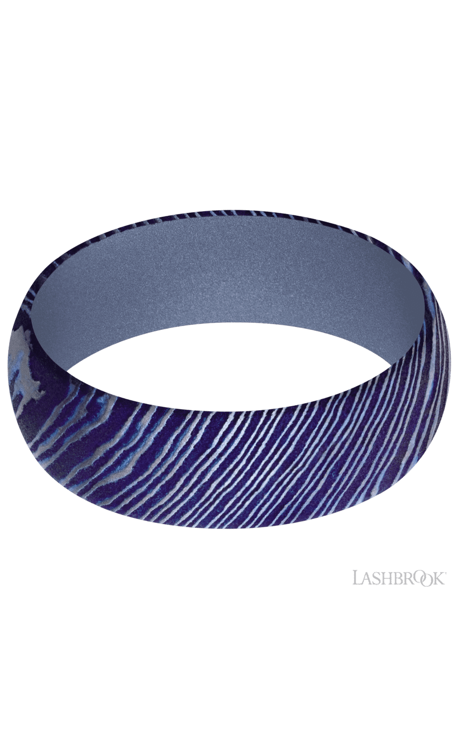 7 mm wide Domed Titanium Damascus band featuring a Crushed Orchid sleeve.