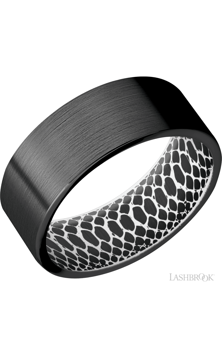 8 mm wide Flat Zirconium band featuring a White sleeve.