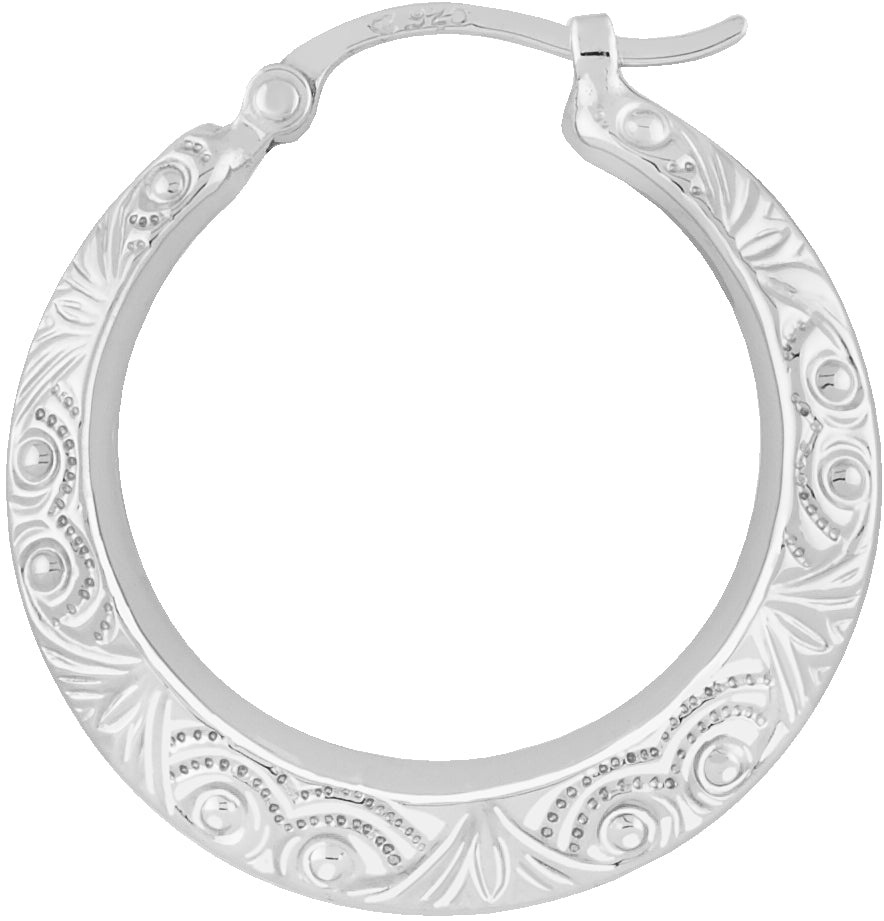 Sterling Silver Small Swirl Design Hoop Earrings