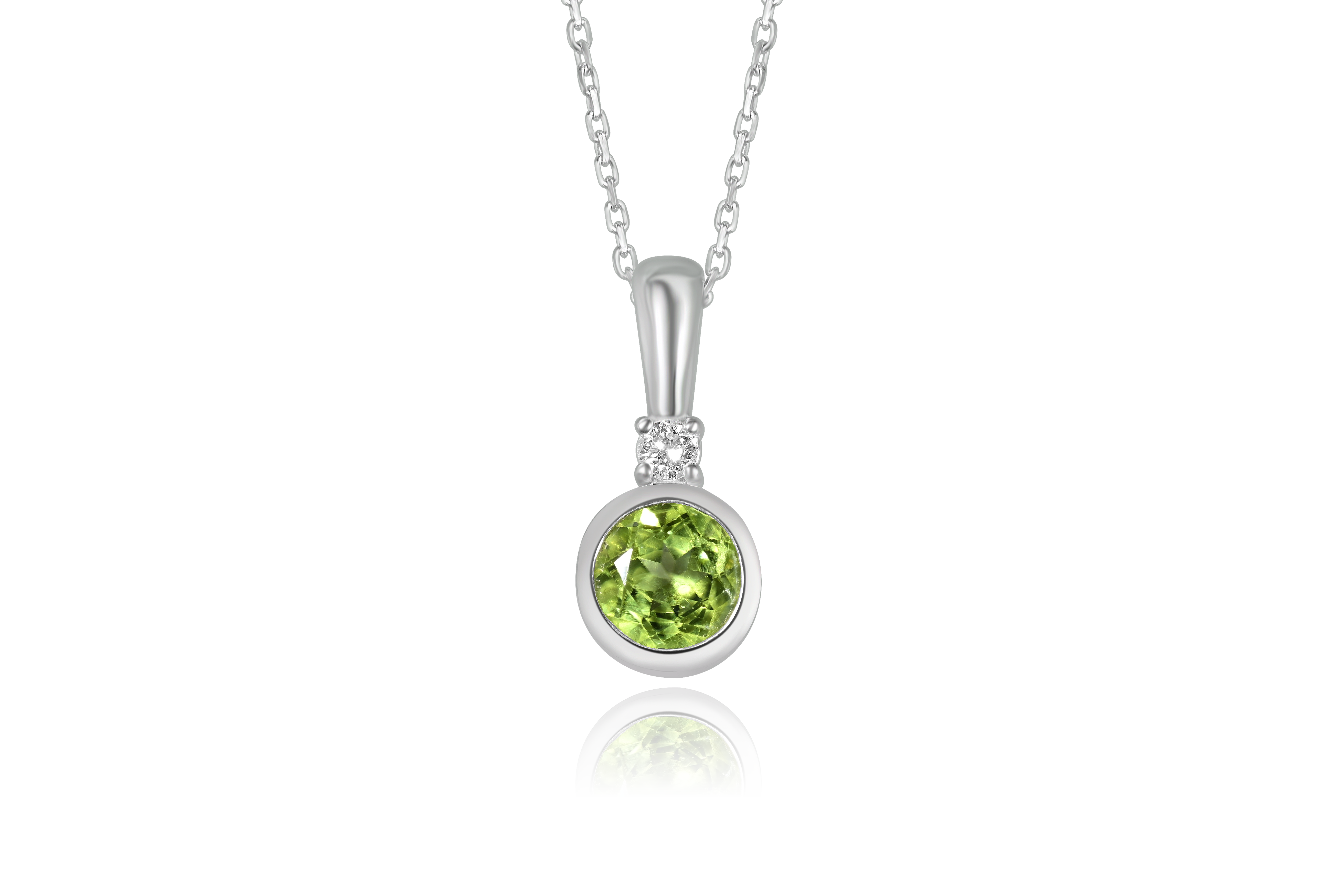 10K White Gold Peridot and Diamond Pendant