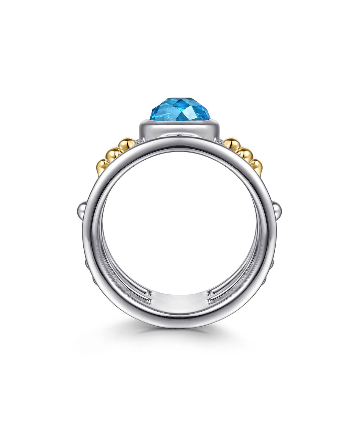 14K Yellow Gold and 925 Sterling Silver Bujukan Blue Topaz Wide Band Ring