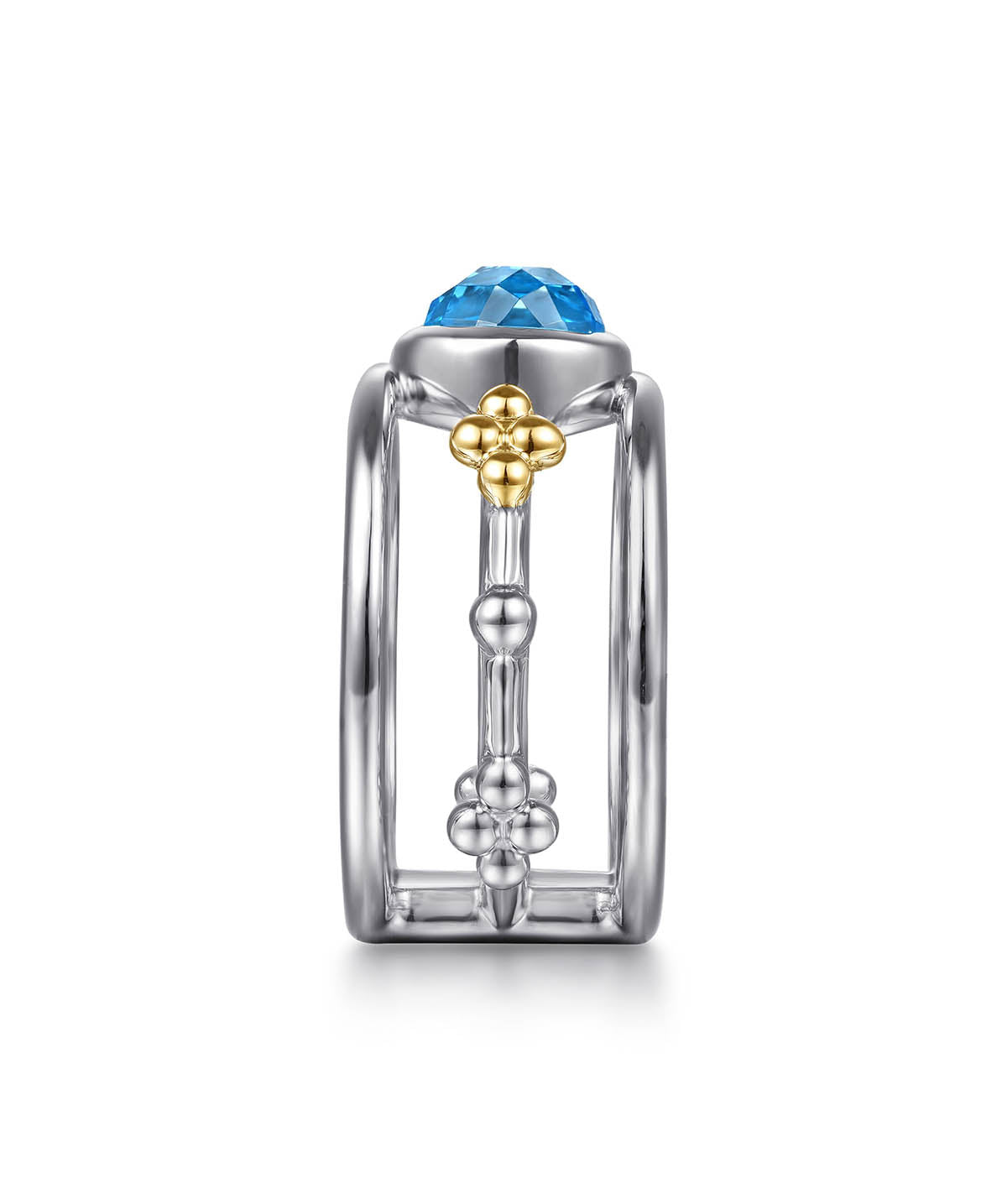 14K Yellow Gold and 925 Sterling Silver Bujukan Blue Topaz Wide Band Ring