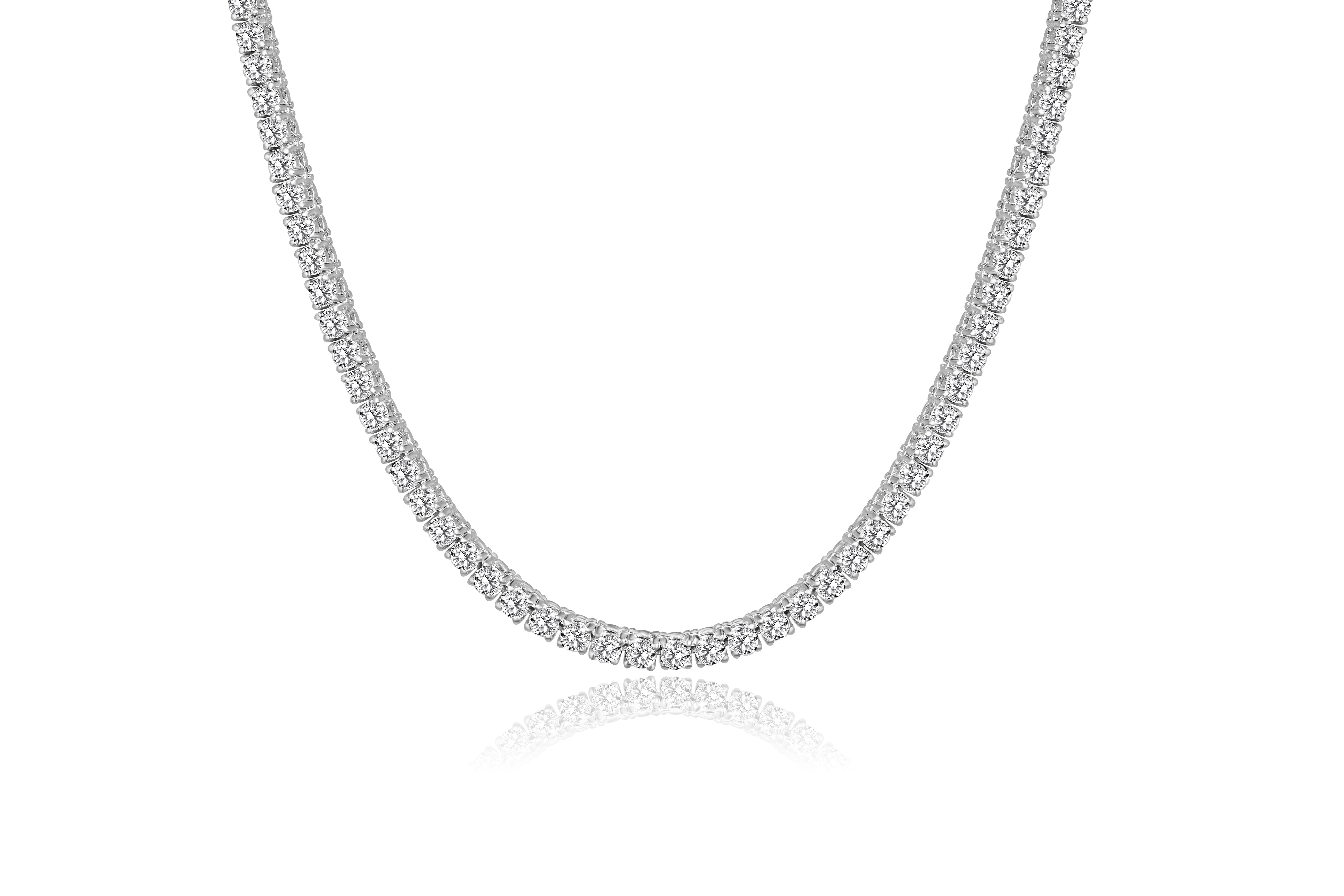 18k White Gold Four Prong Natural Diamond Tennis Necklace