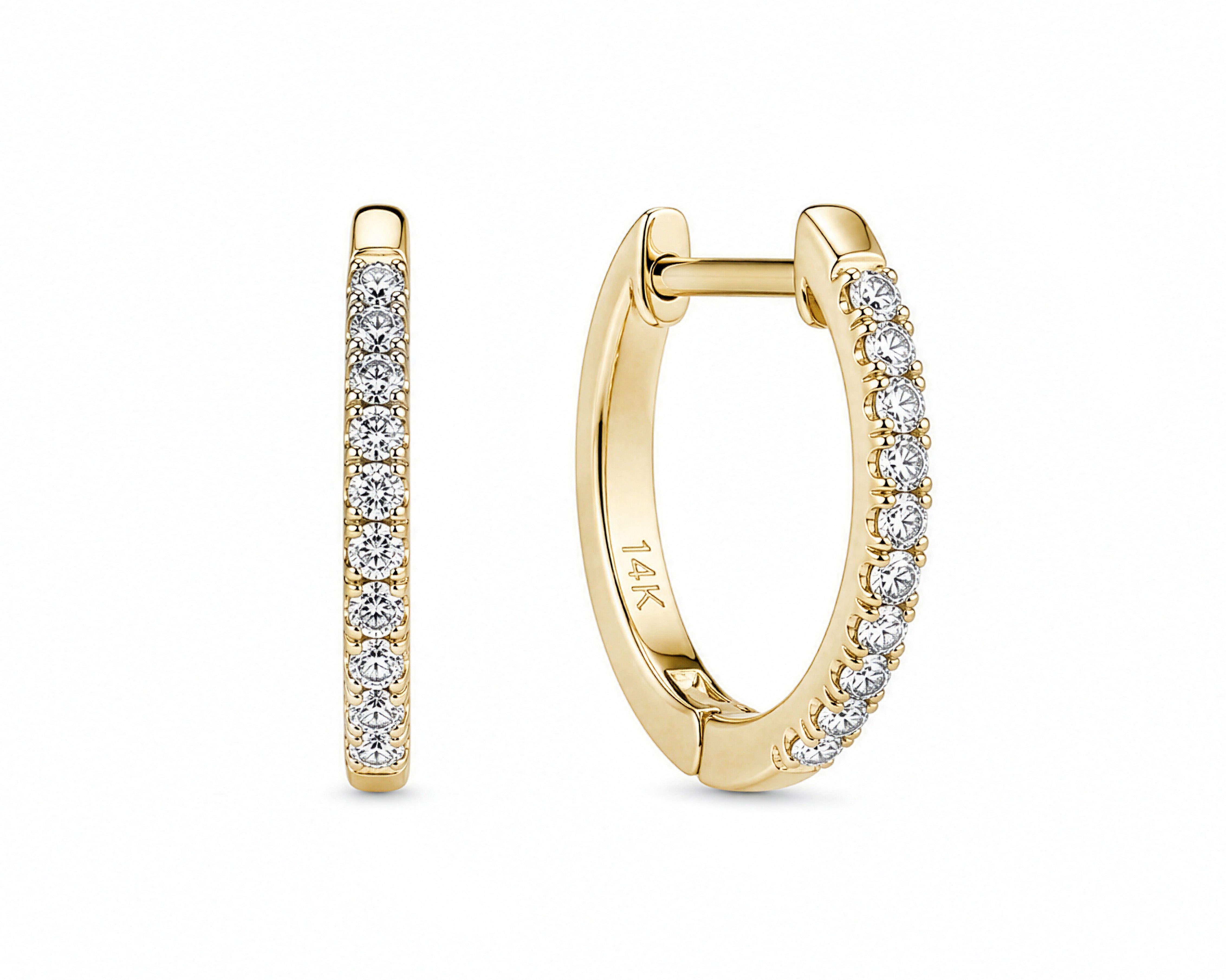 14K Yellow Gold Diamond Huggie Earrings