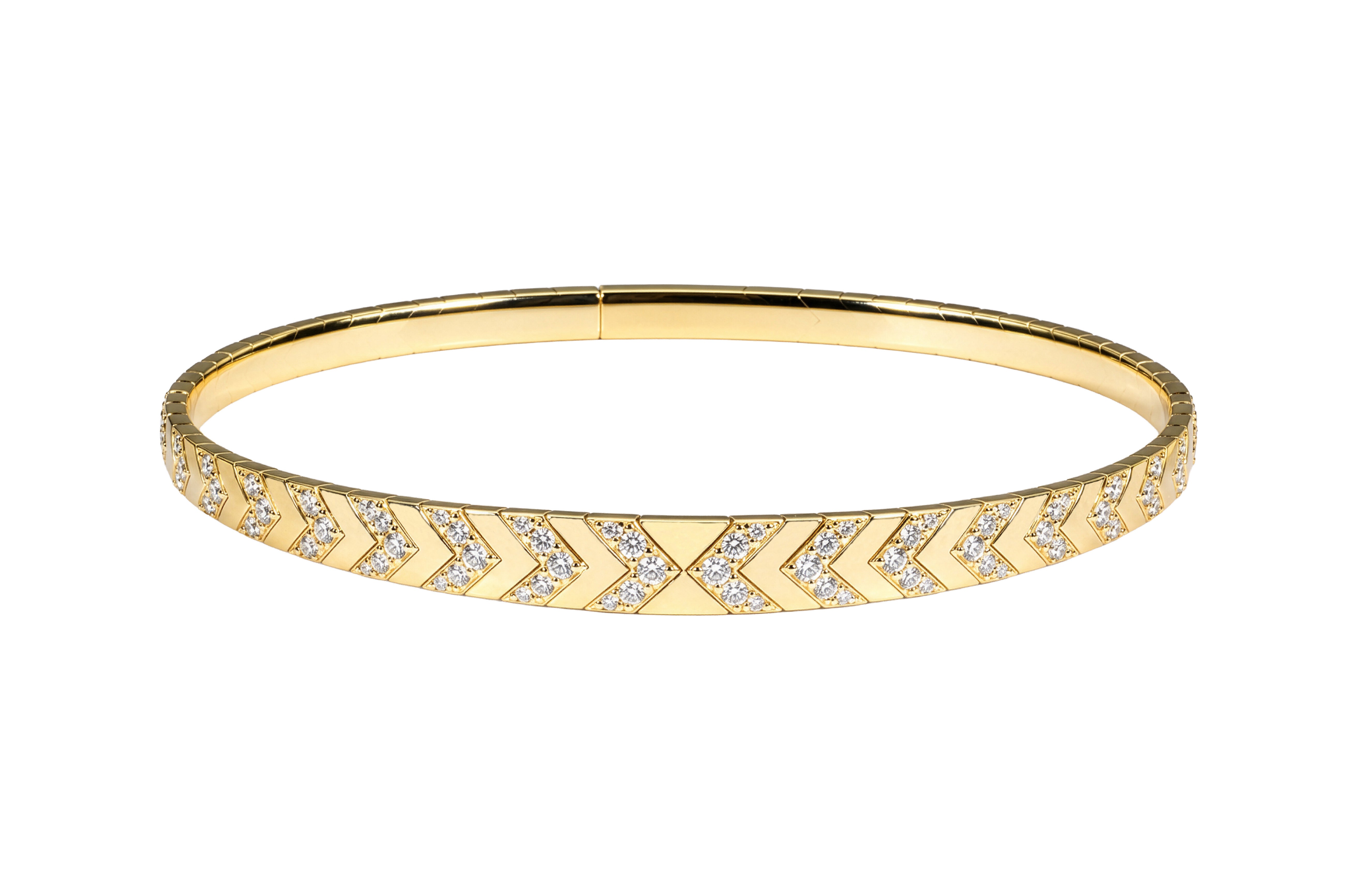 14K Yellow Gold Chevron Design Diamond Bangle Braclet