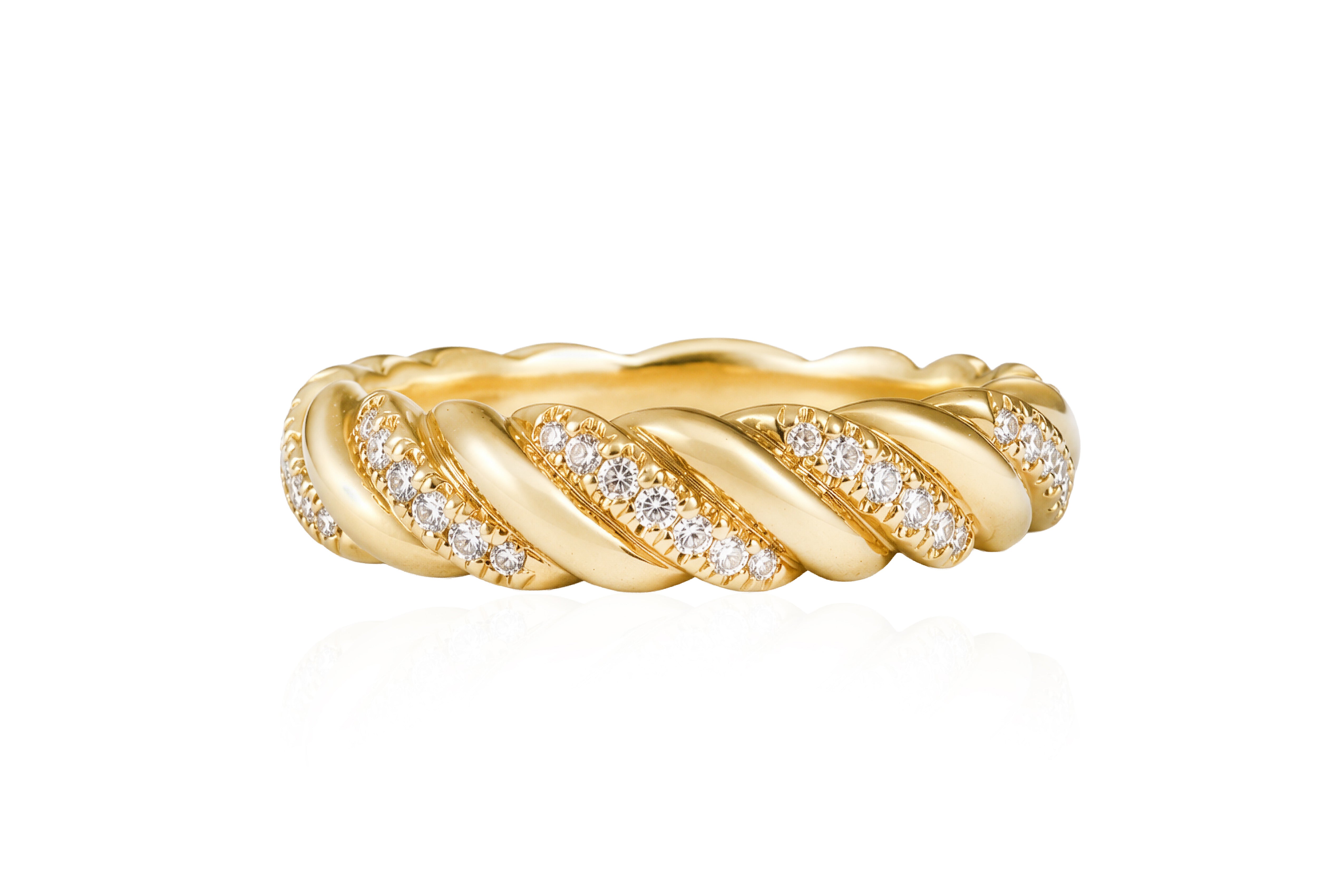 14K Yellow Gold Dome Twist Diamond Ring
