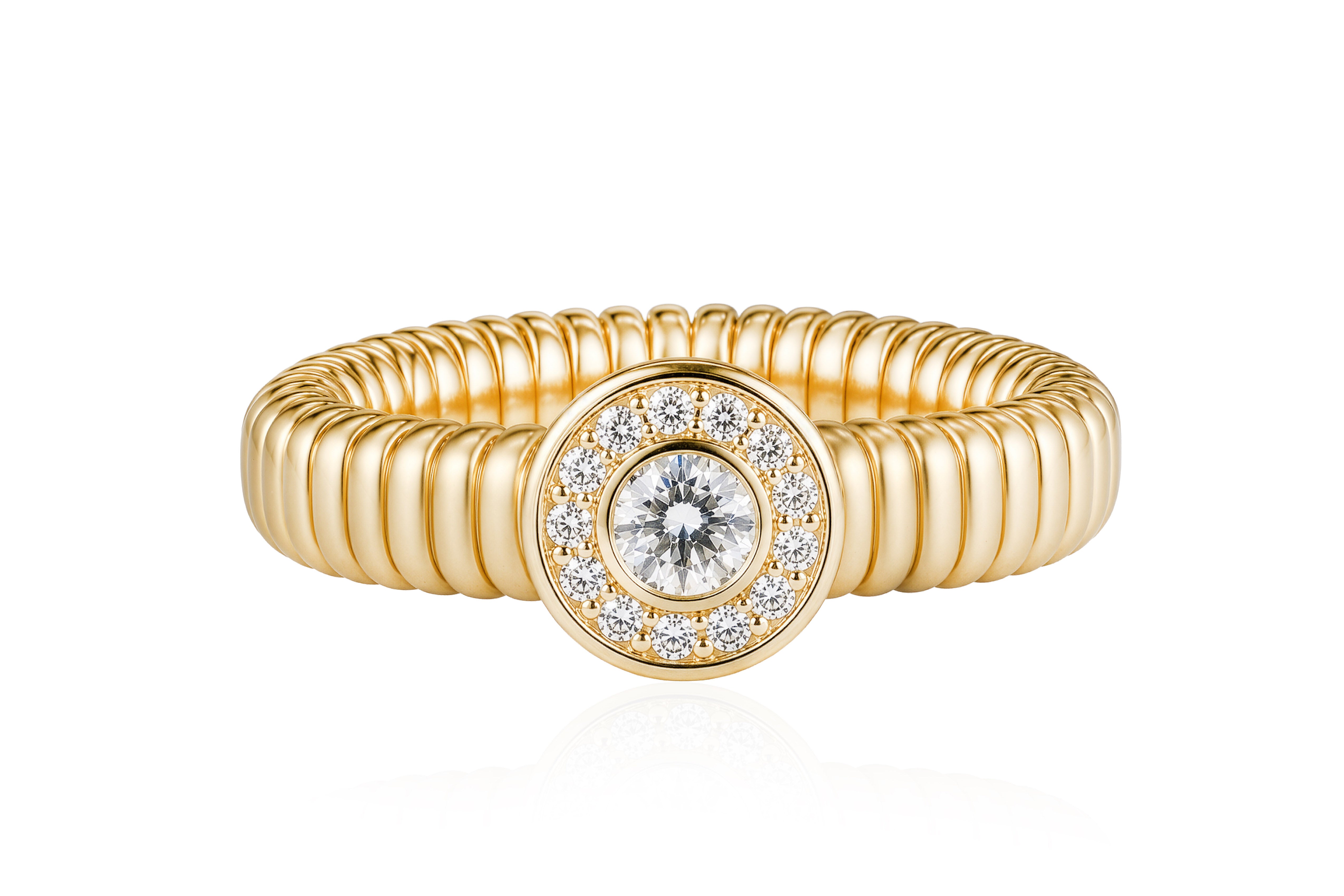 14k Yellow Gold Flexible Ring With Diamond Halo Center
