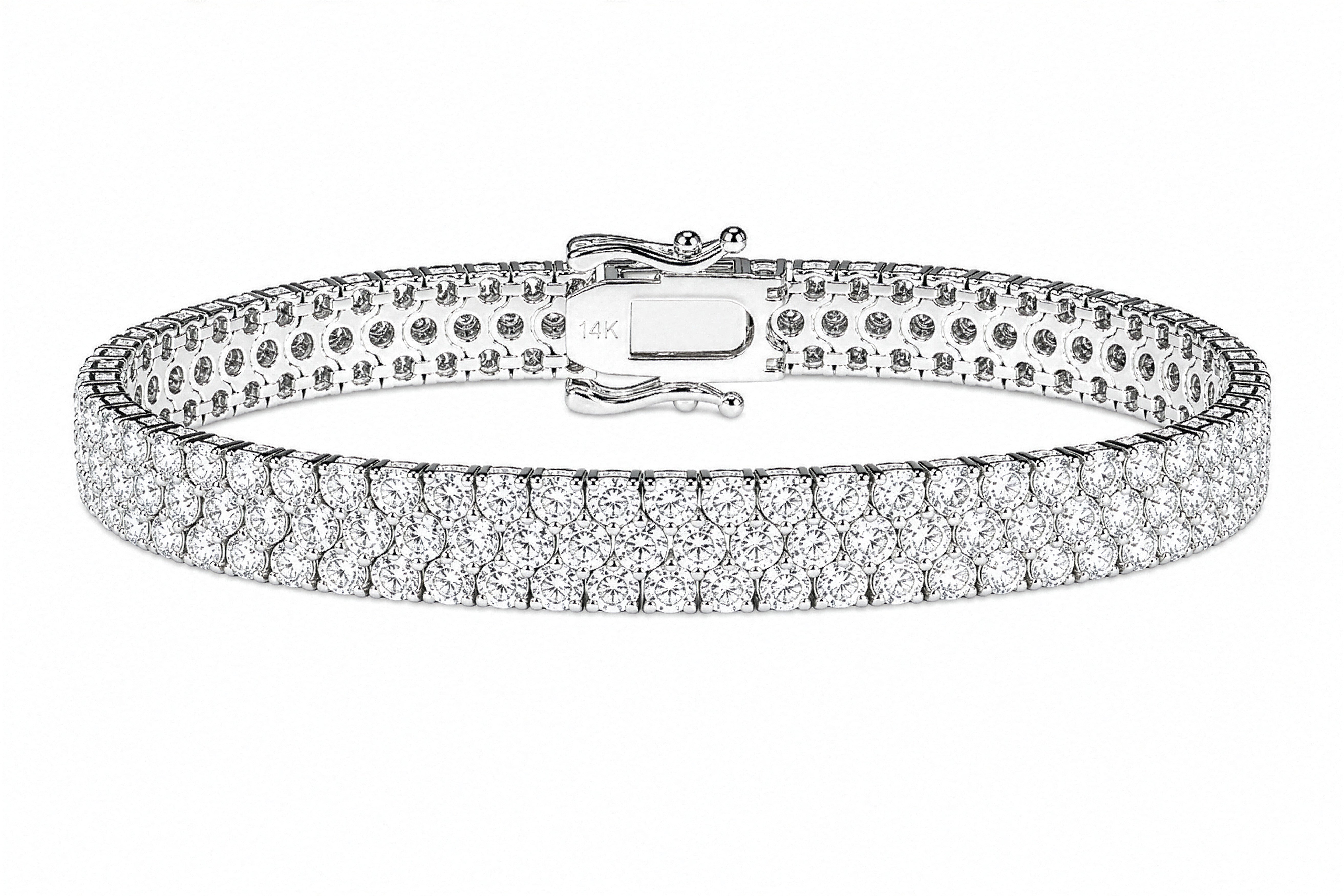 14K White Gold Three Row Lab Grown Diamond Tennis Bracelet