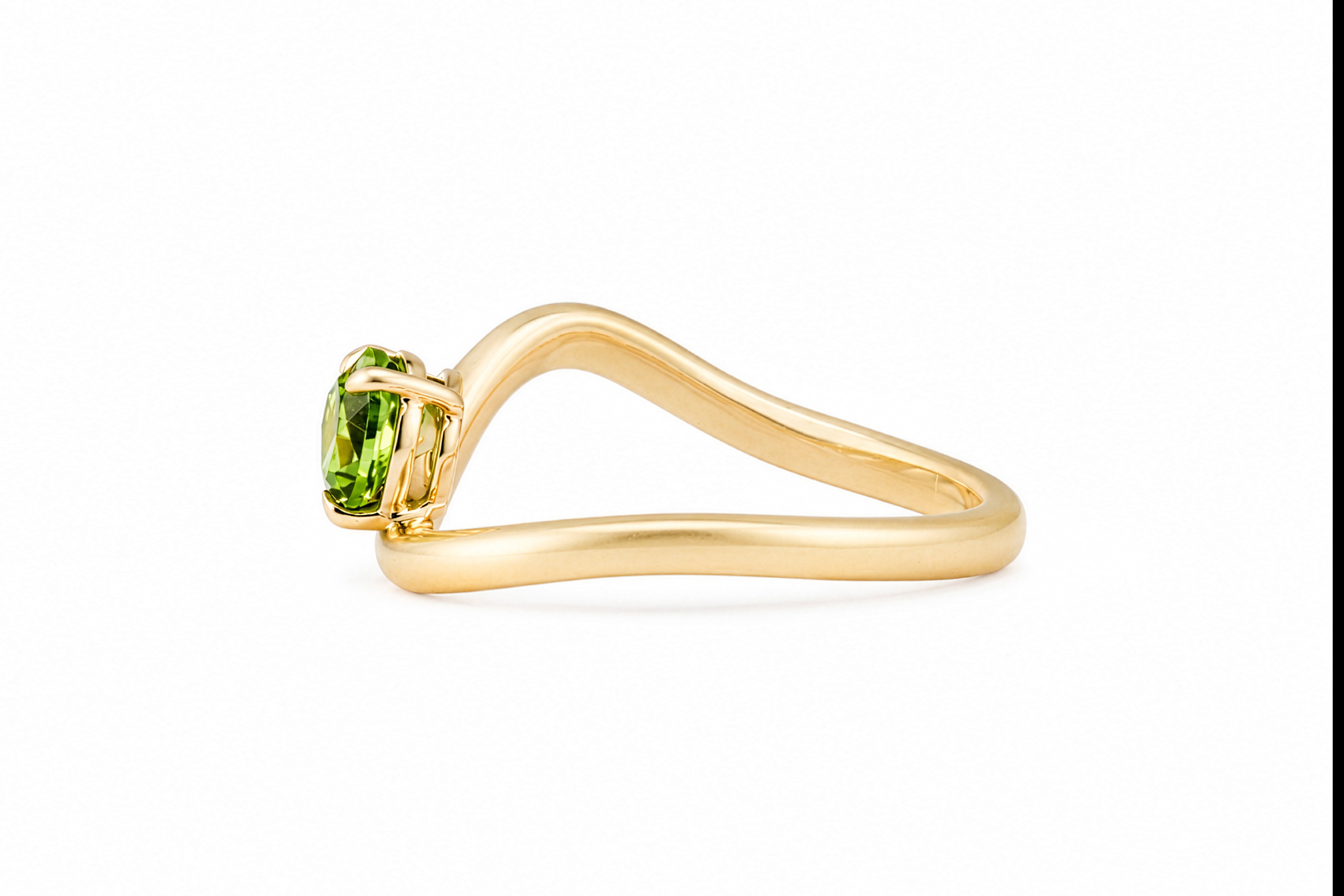 14k Yellow Gold Curved Shank Three Prong Lab Grown Pear Solitaire Ring