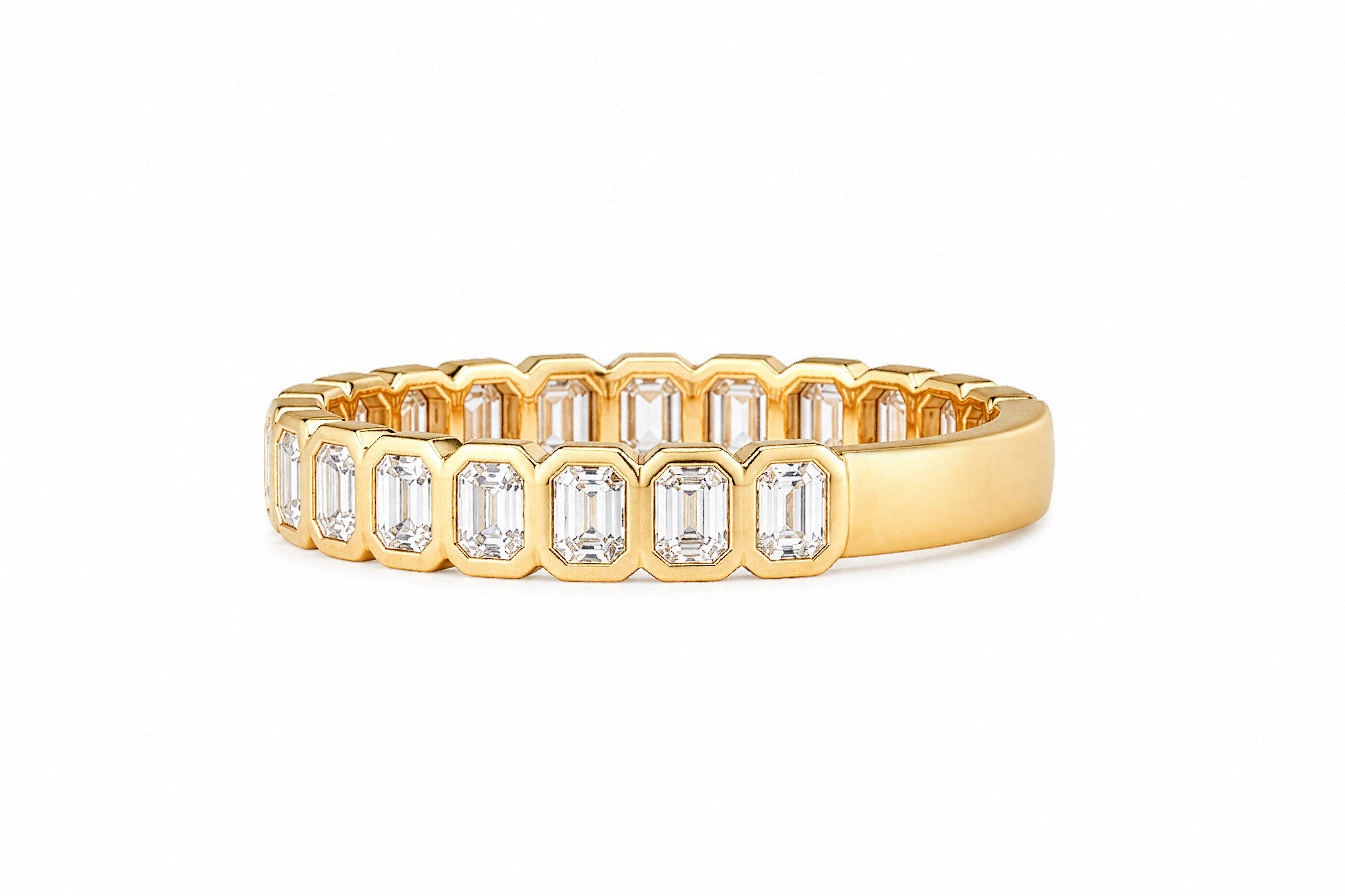 14K Yellow Gold Bezel Set Emerald Lab Grown Diamond 3/4 Way Wedding Band