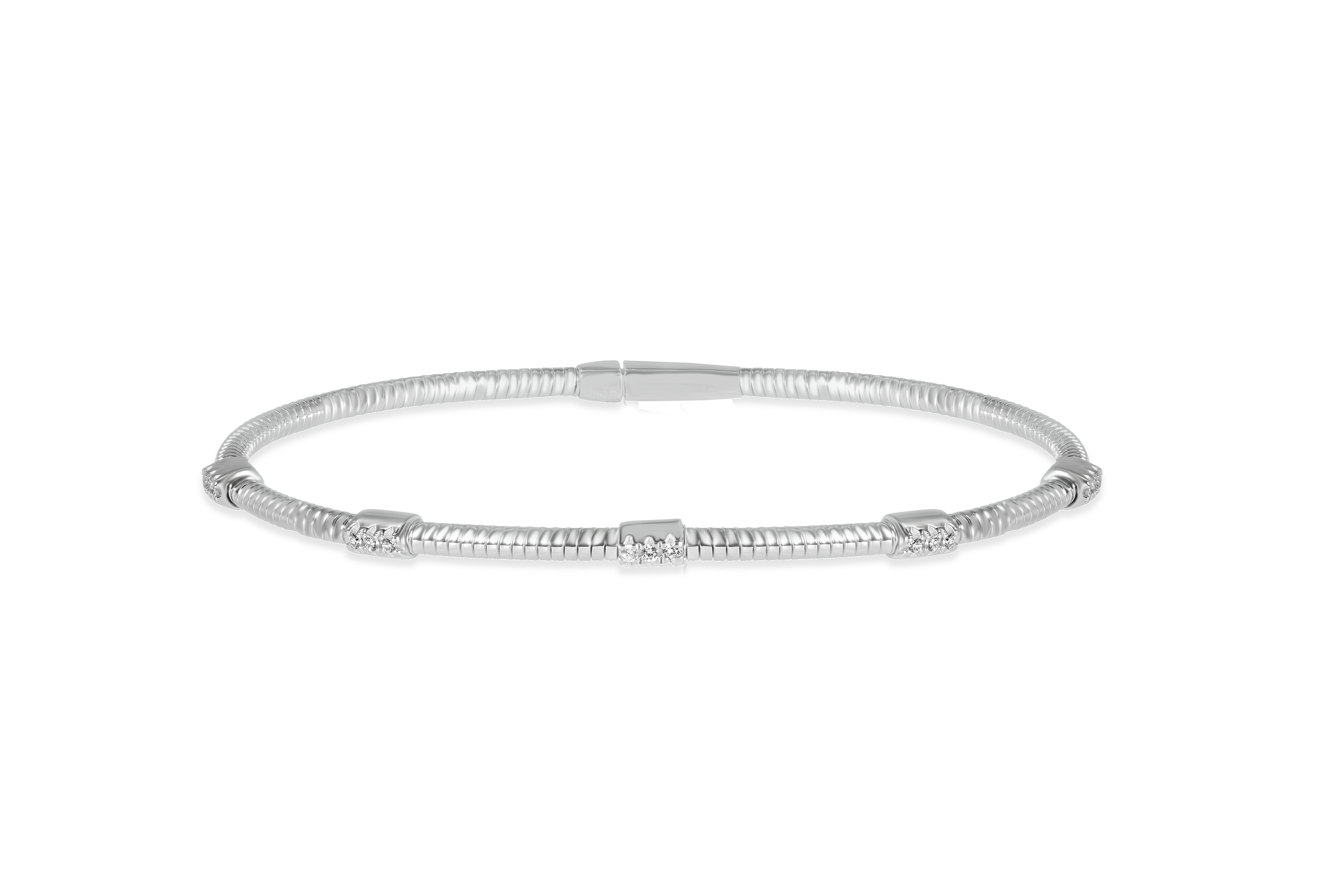 Sterling Silver Natural Diamond Accented station Bangle bracelet