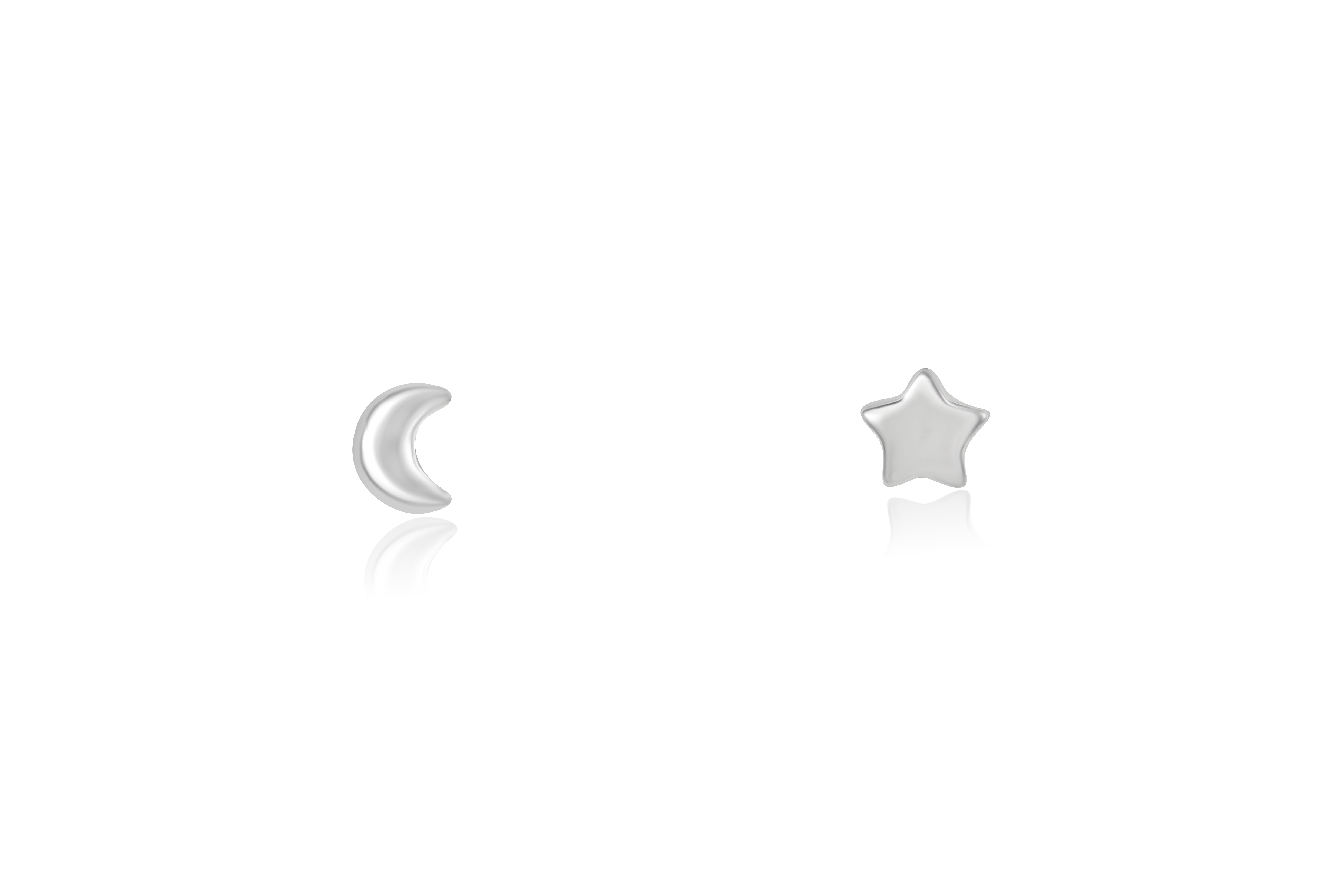 Sterling Silver Flat Star and Moon Stud Earrings