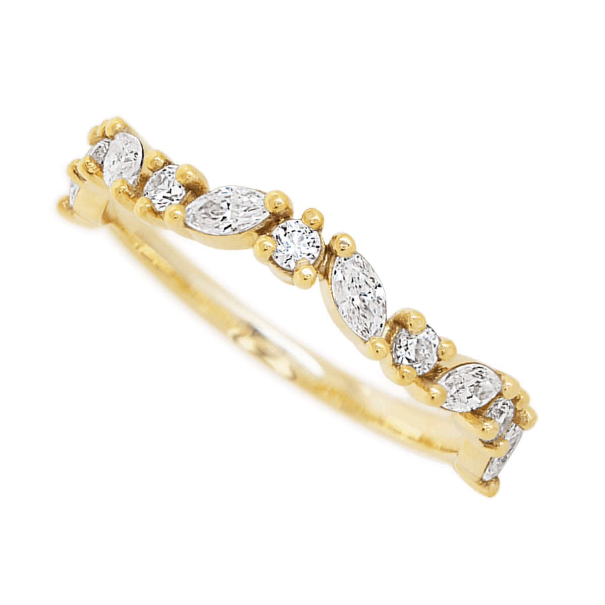 18K Yellow Gold band with alternating 6 Round Lab Grown Diamond and 5 Marquise Lab Grown Diamond having TCW-.68
