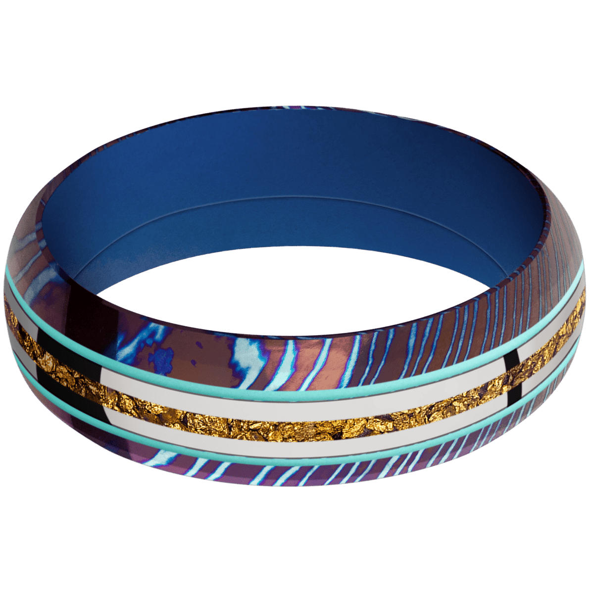 Titanium Damascus + Polish , Polish Finish + Royal Blue