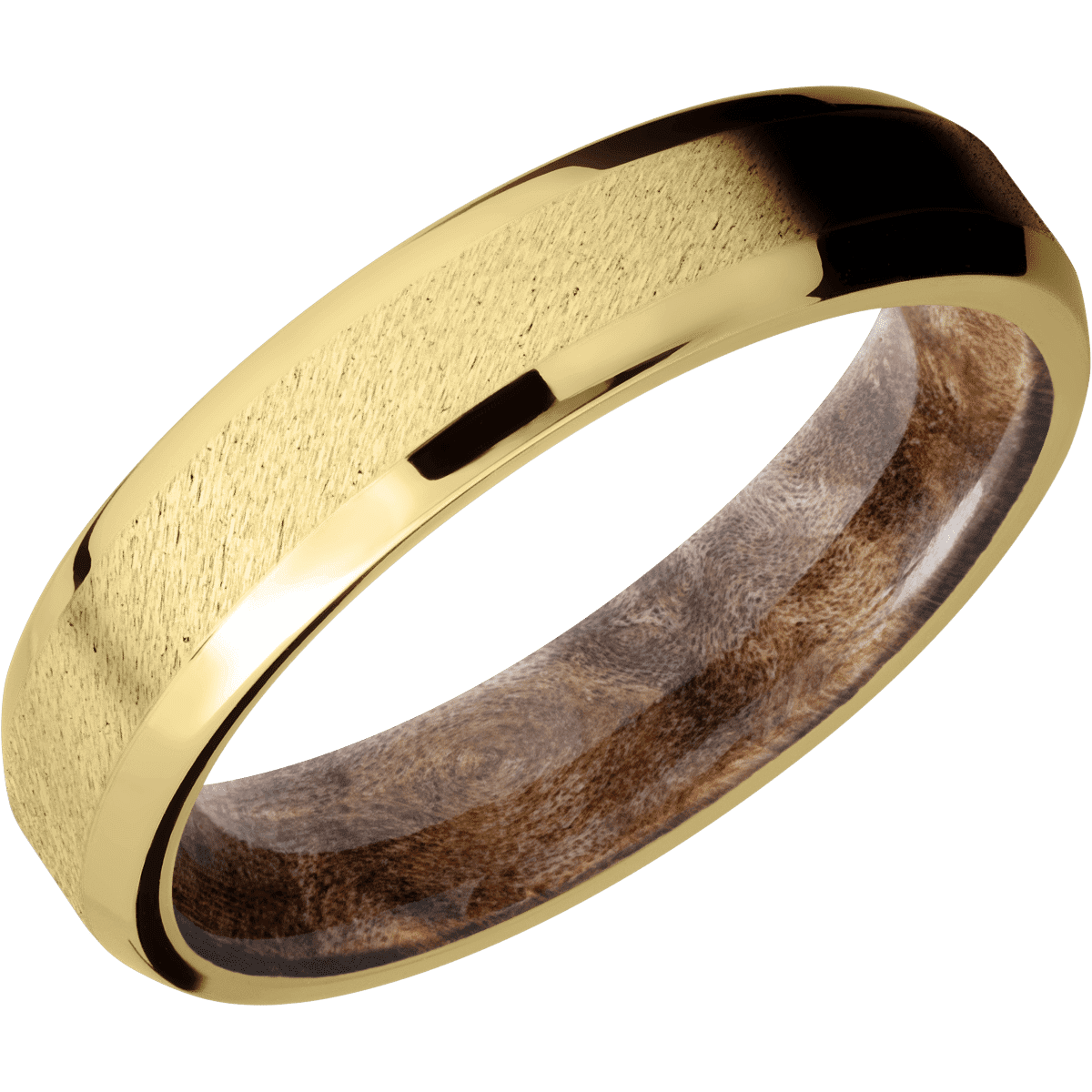 14K Yellow Gold + Anglestone , Polish Finish + Maple Burl