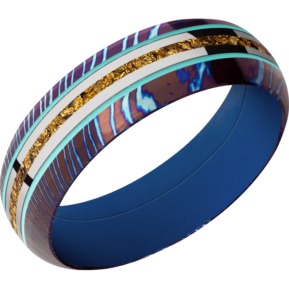 Titanium Damascus + Polish , Polish Finish + Royal Blue