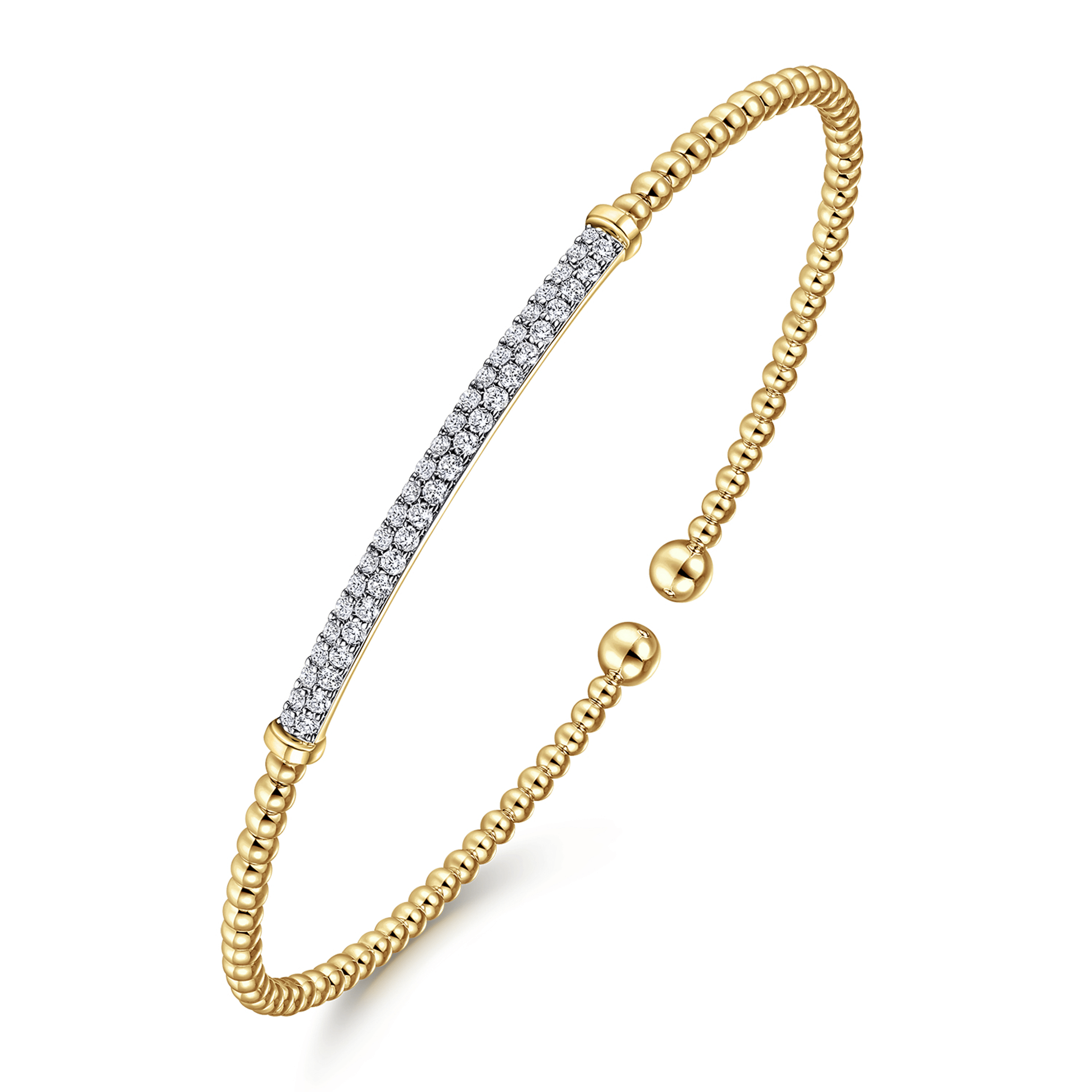 14K Yellow Gold Diamond Bar Cuff Bangle Bracelet