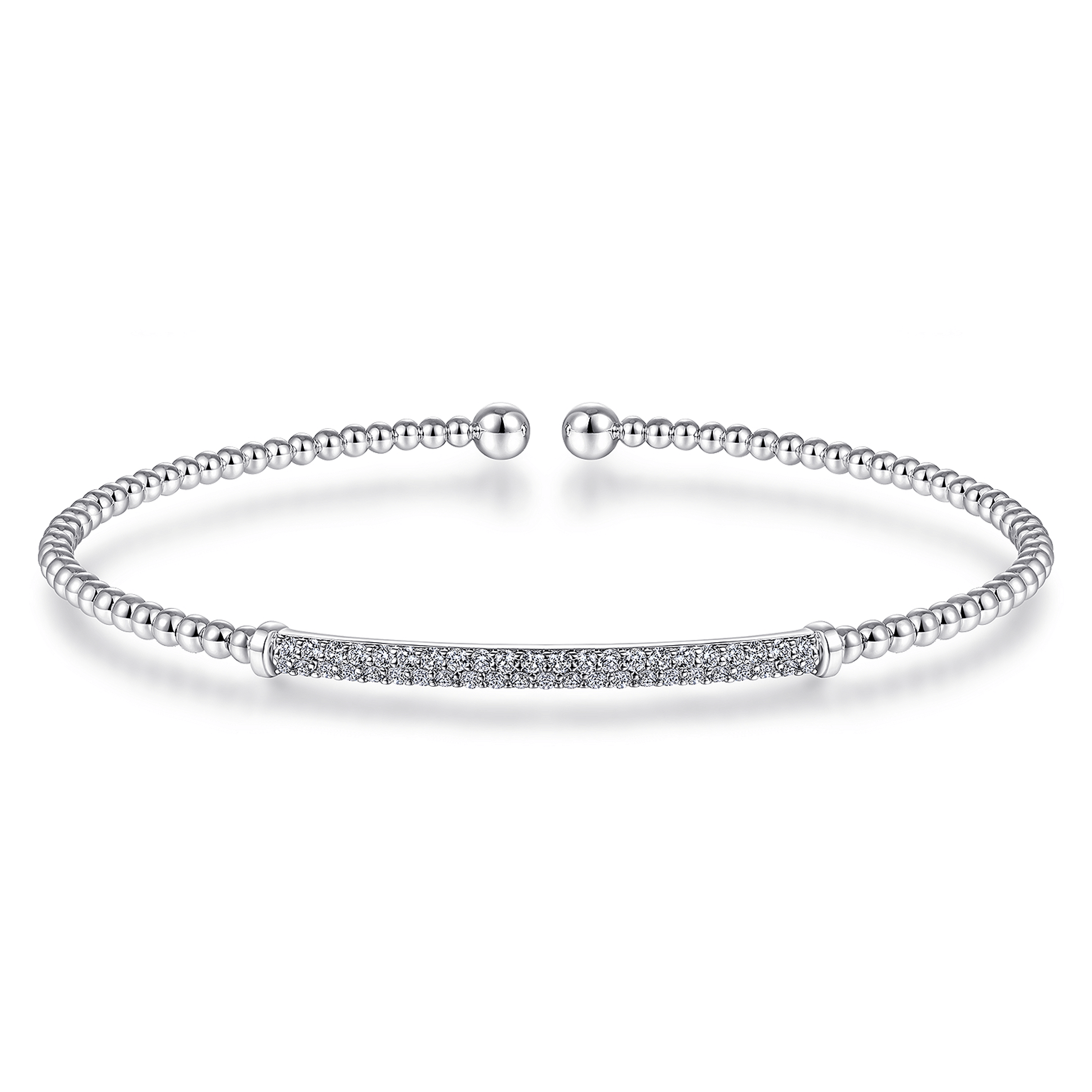 14K White Gold Bujukan Split Cuff Bracelet with Diamond Pave Bar