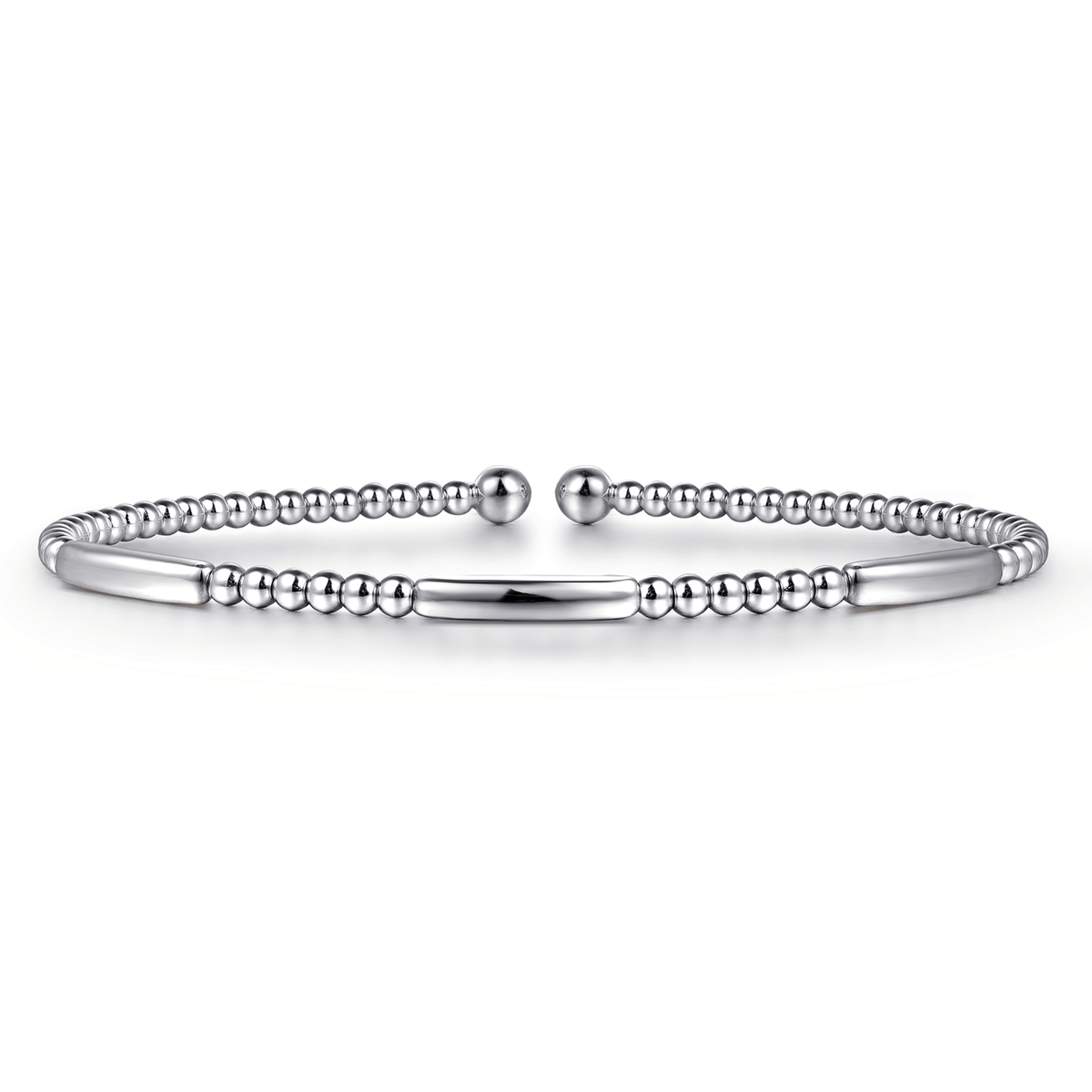 14K White Gold Bujukan Bead Open Bangle