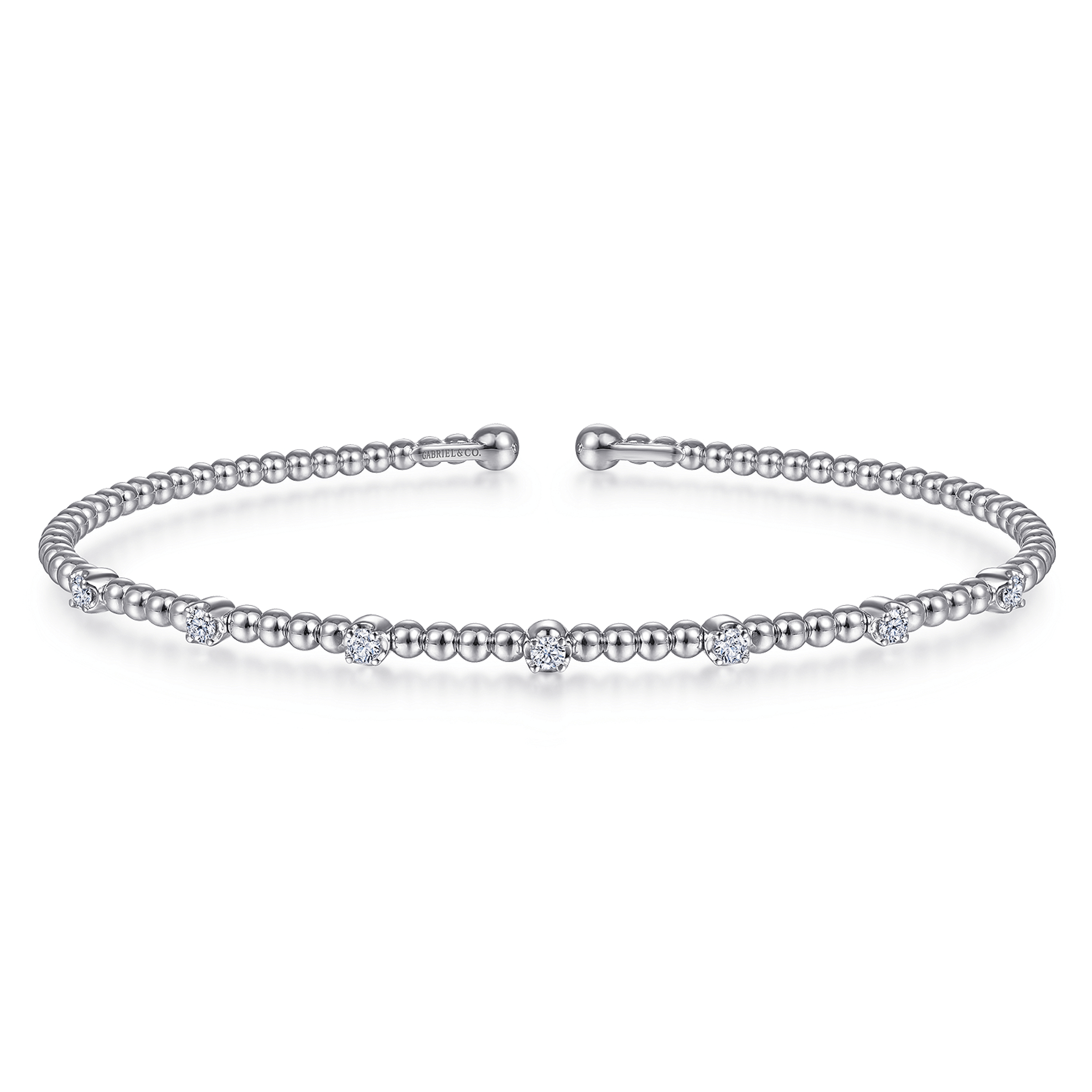 14K White Gold Bujukan Bead Cuff Bracelet with Diamond Stations