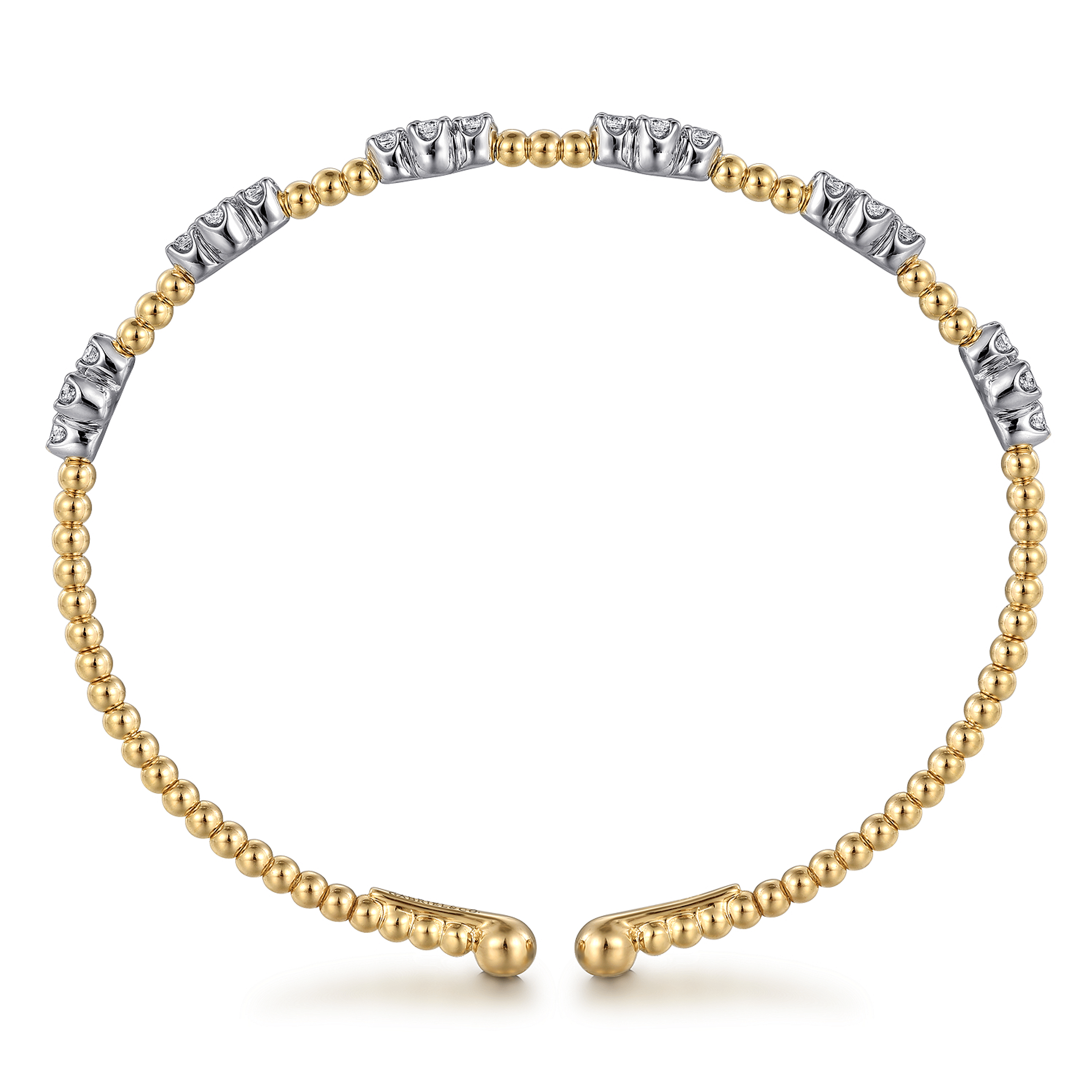 14K White Yellow Gold Beaded Diamond Cuff Bangle Bracelet Bujukan