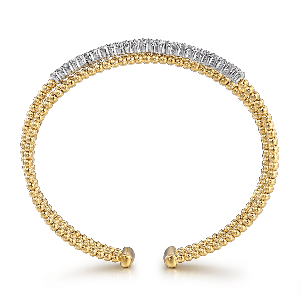 14K White and Yellow Gold Bujukan Diamond Criss Cross Bangle Cuff