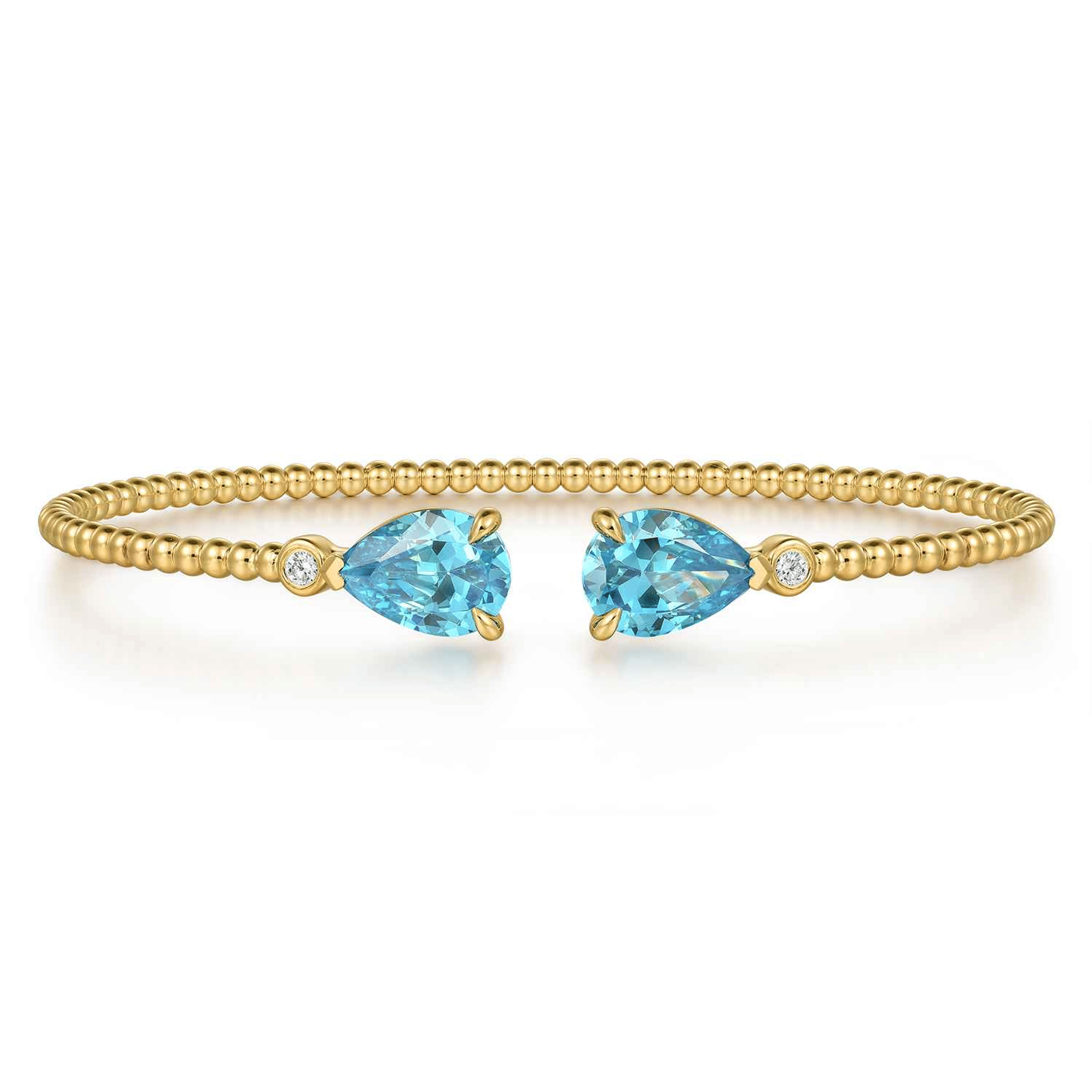 14K Yellow Gold Diamond and Pear Shape Blue Topaz Bujukan Bangle