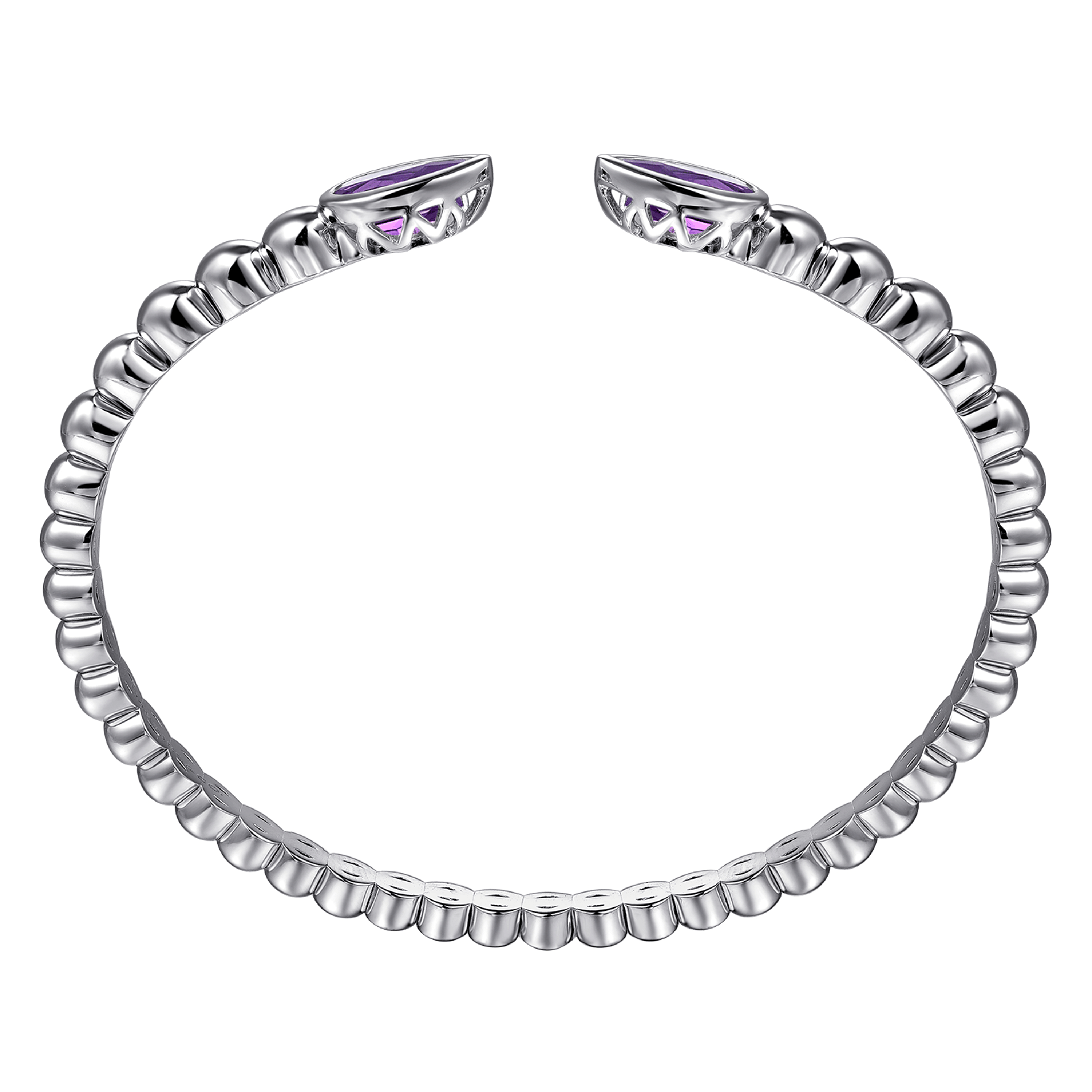 925 Sterling Silver Bujukan and Pear Shape Amethyst Split Bangle Bracelet