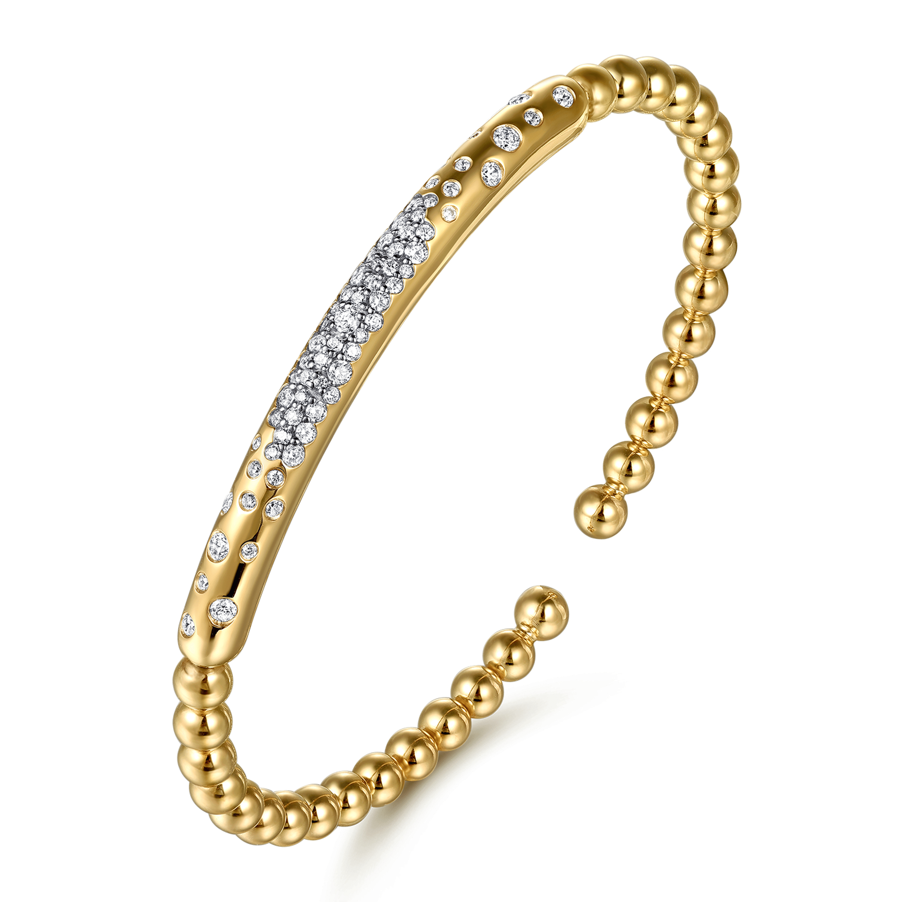 14K Yellow Gold Bujukan Pave Diamond Split Bangle Bracelet