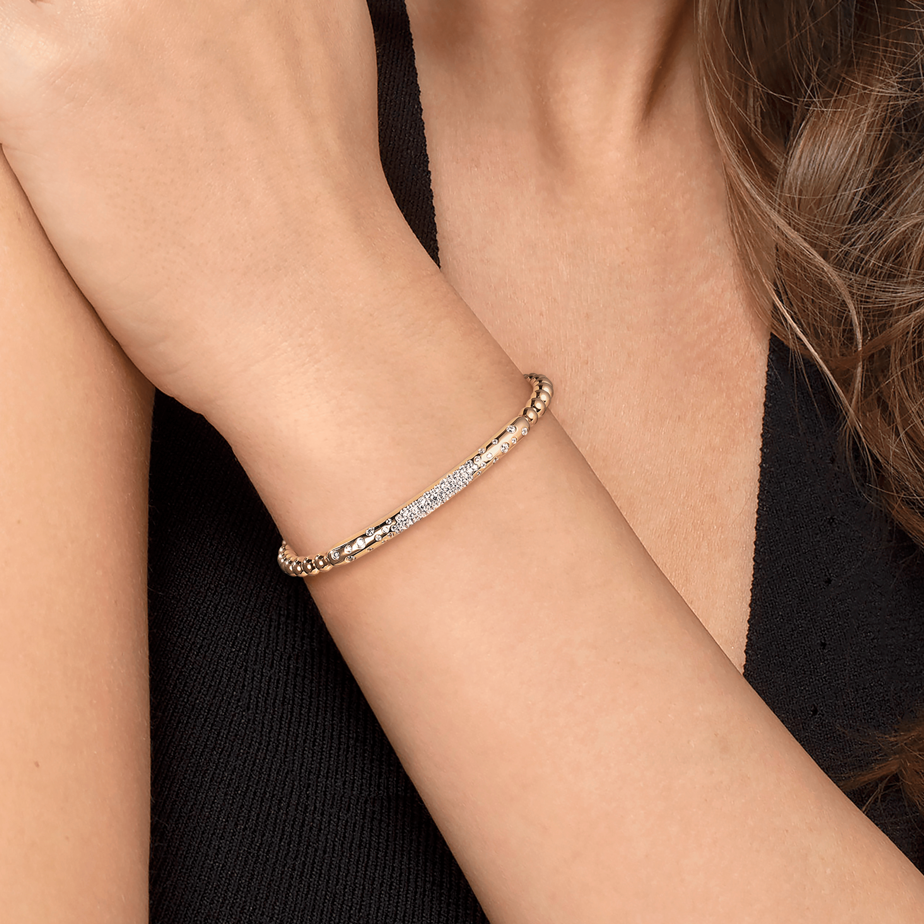 14K Yellow Gold Bujukan Pave Diamond Split Bangle Bracelet