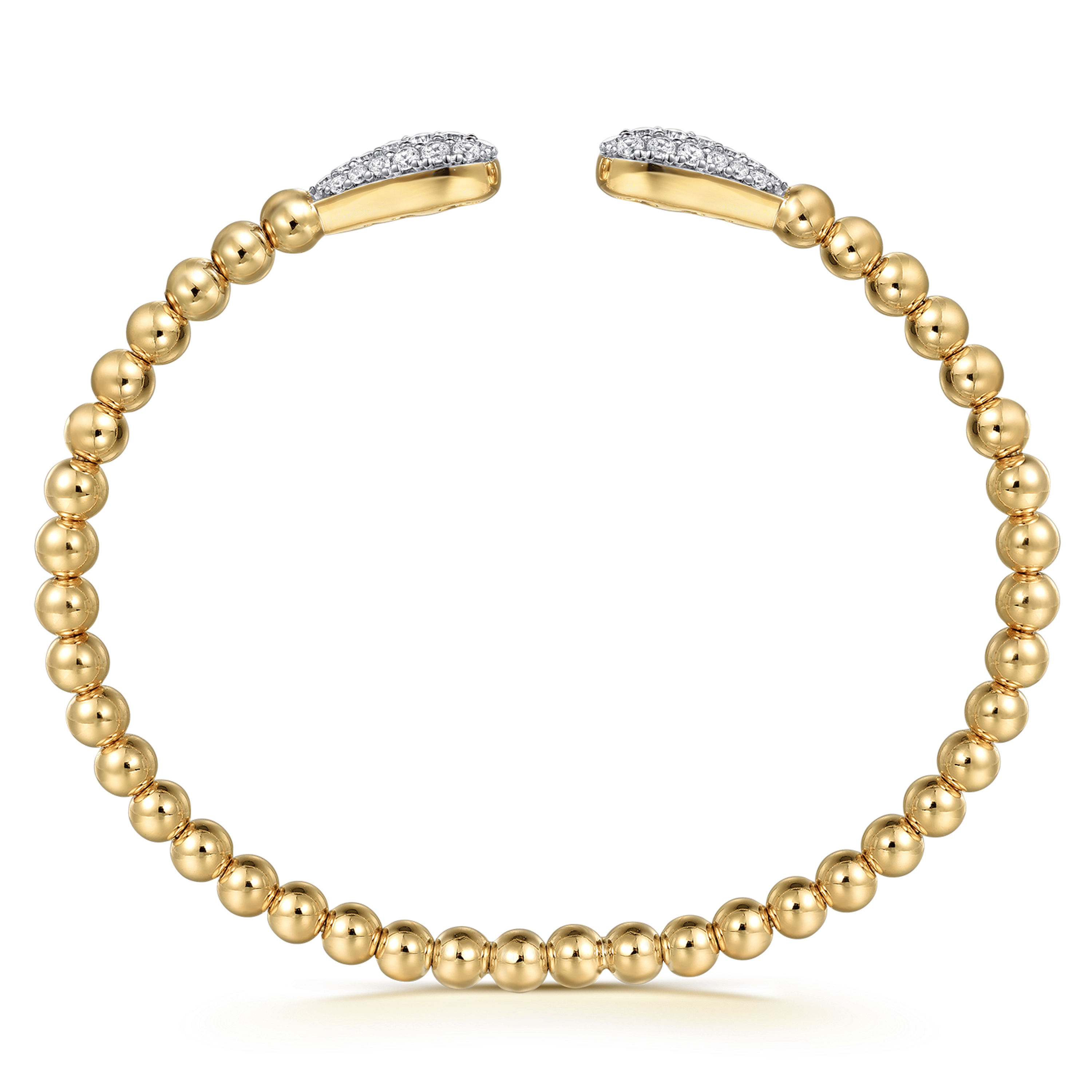 14K Yellow Gold Bujukan and Pave Diamond Teardrop Open Bangle Bracelet