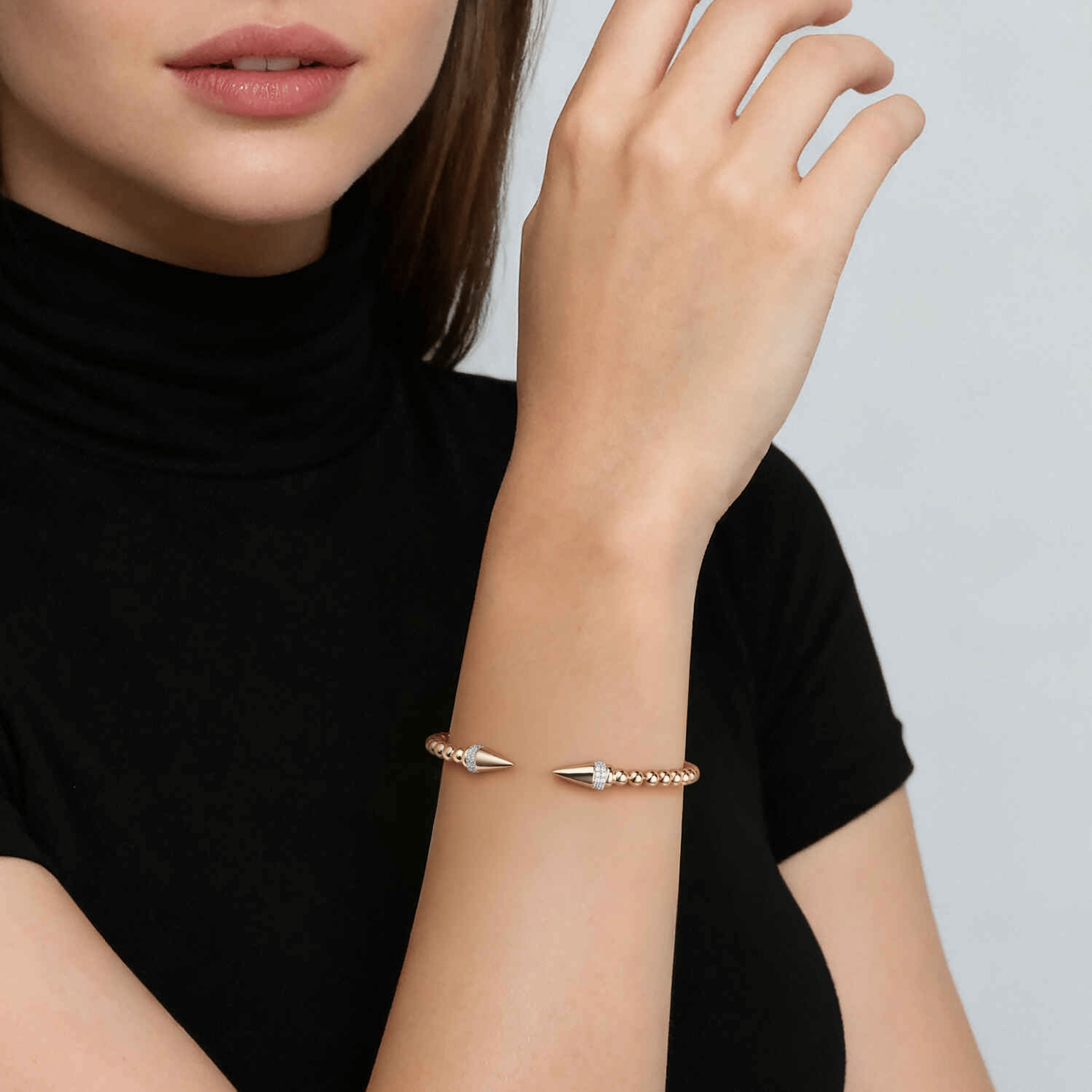 14K Yellow Gold Bujukan Diamond Spike Open Bangle Bracelet