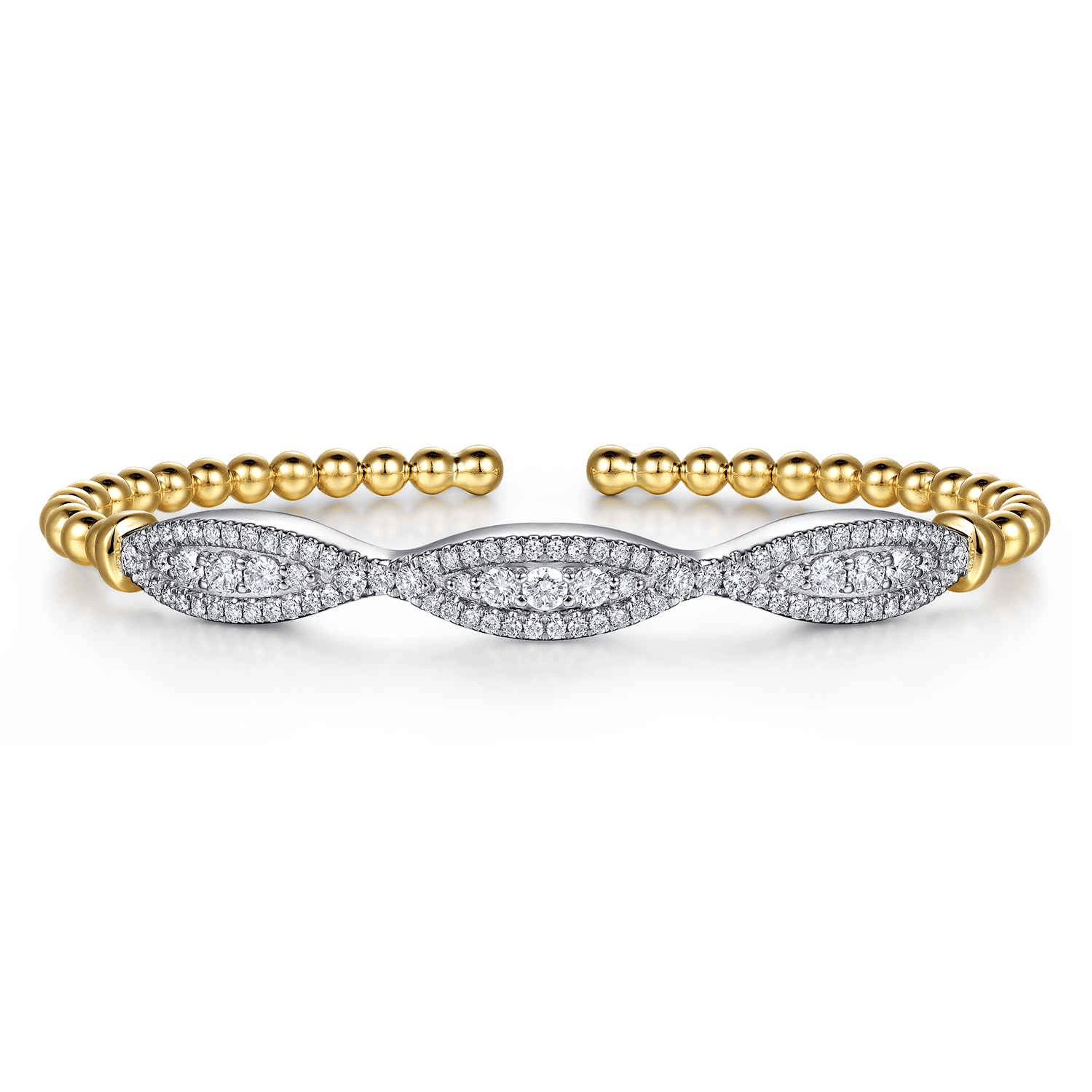 14K Yellow White Gold Natural Diamond Accent Limited edition Bujukan Bead Bangle Bracelet