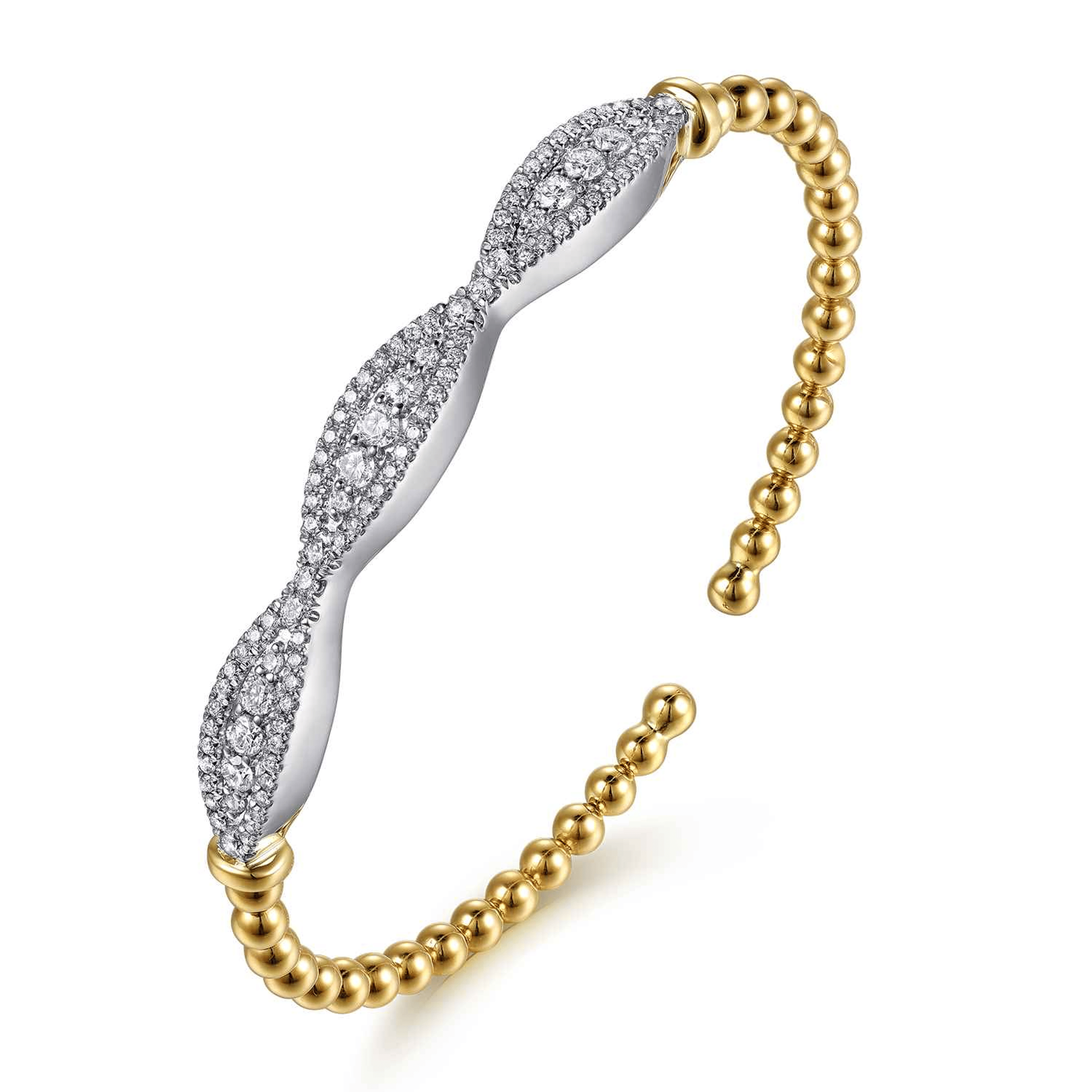 14K Yellow White Gold Natural Diamond Accent Limited edition Bujukan Bead Bangle Bracelet